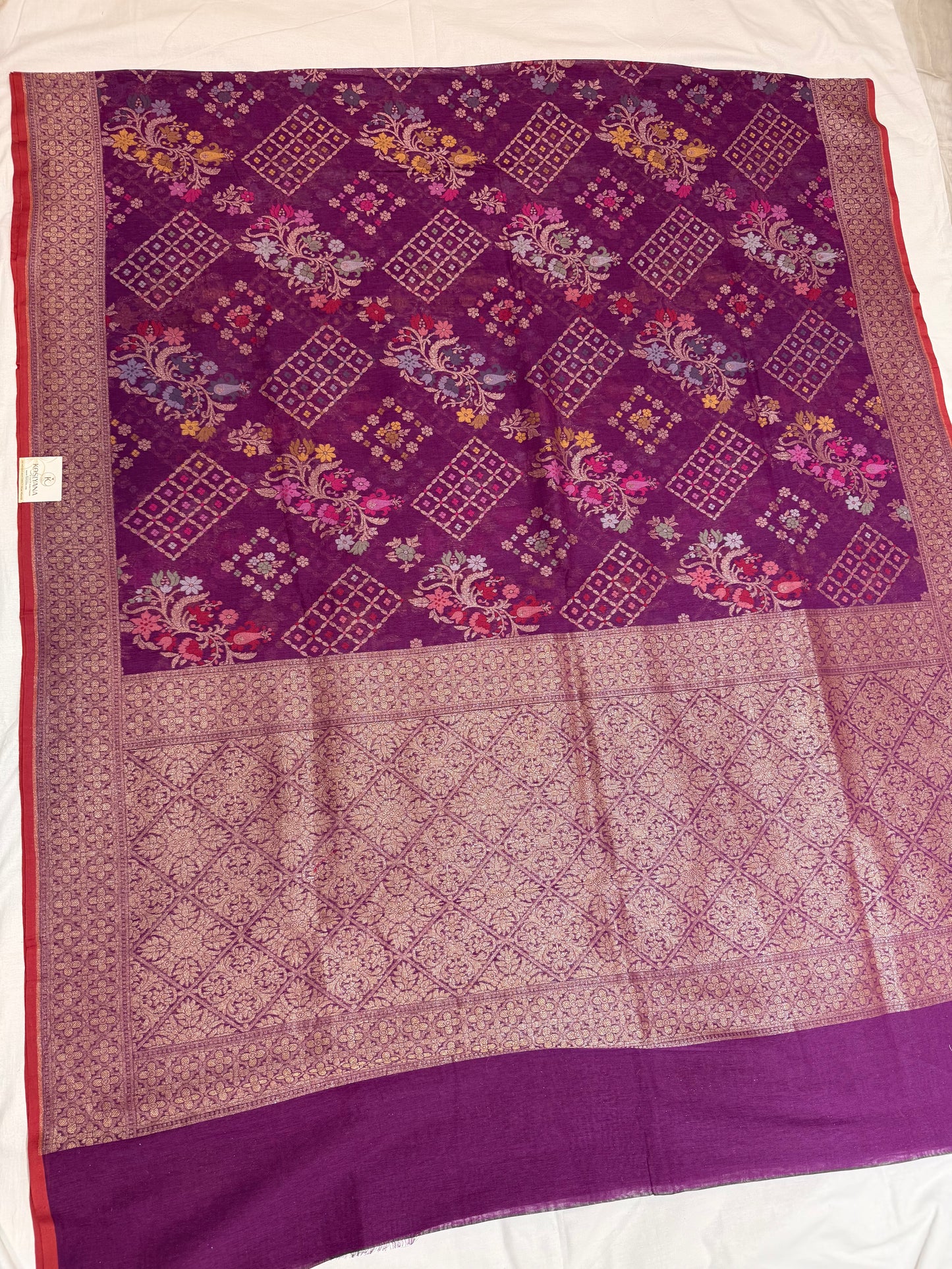 Purple Jamdani Kutwork Zari Border Anchal Mina Work Saree