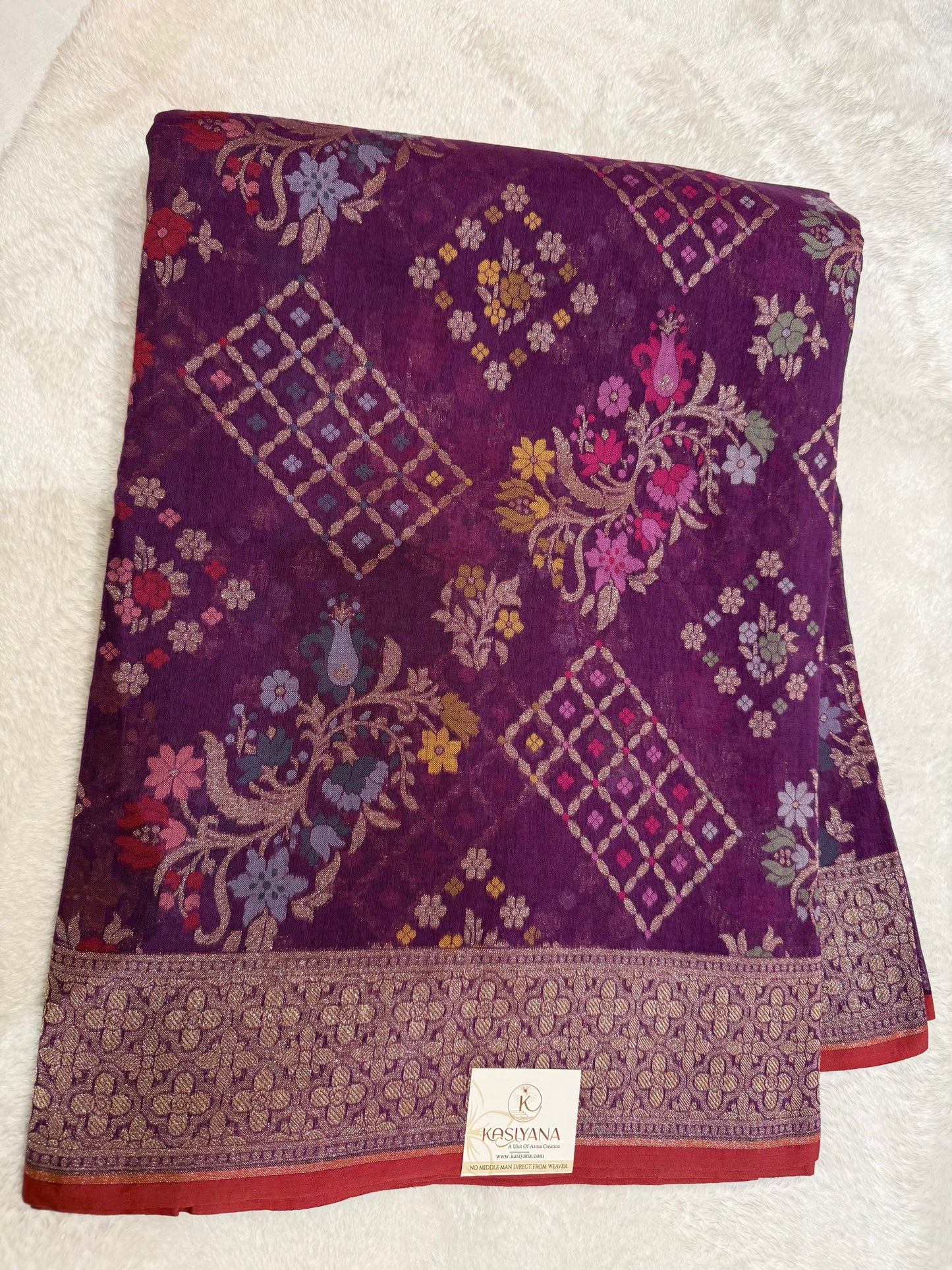 Purple Jamdani Kutwork Zari Border Anchal Mina Work Saree