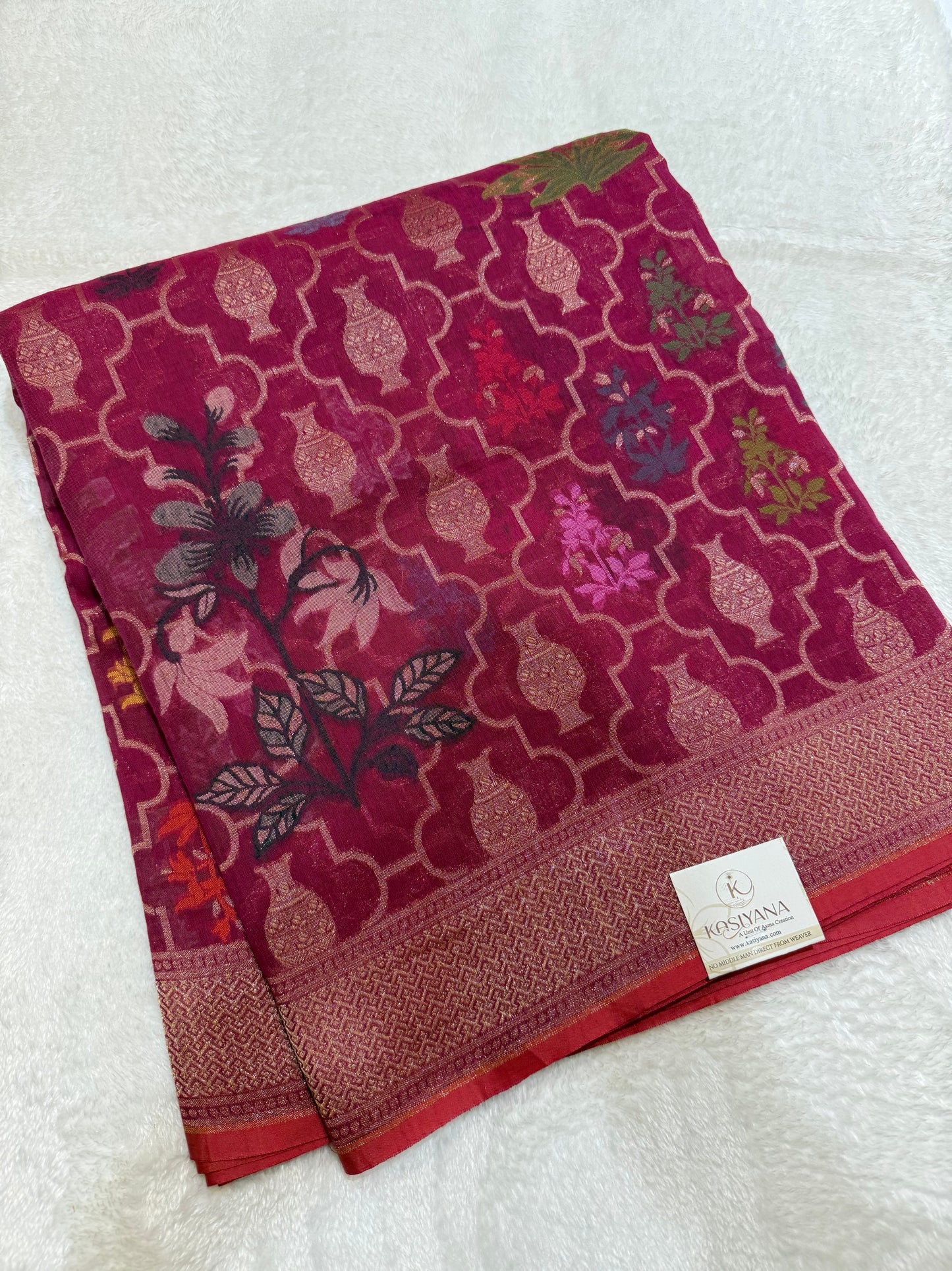 Magenta Jamdani Kutwork Banarasi Zari Border Jaal Mina Saree