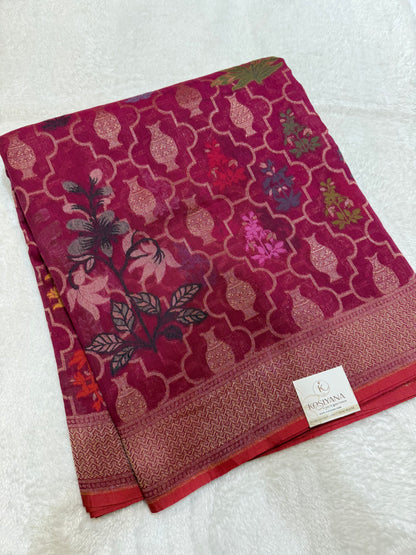 Magenta Jamdani Kutwork Banarasi Zari Border Jaal Mina Saree