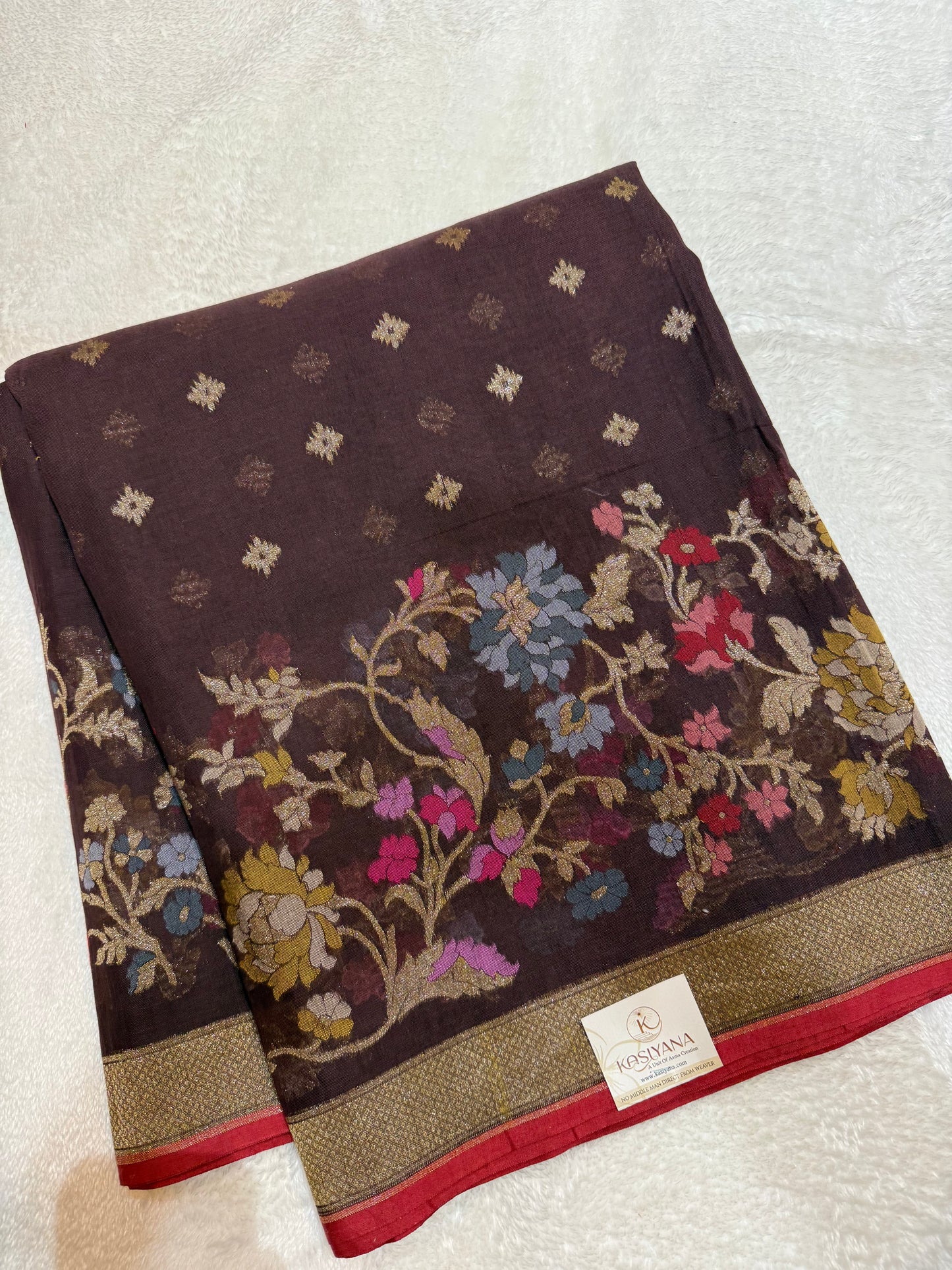 Brown Jamdani Kutwork Zari Mina Border Mina Jaal Design Saree