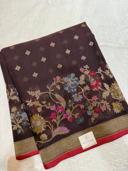 Brown Jamdani Kutwork Zari Mina Border Mina Jaal Design Saree