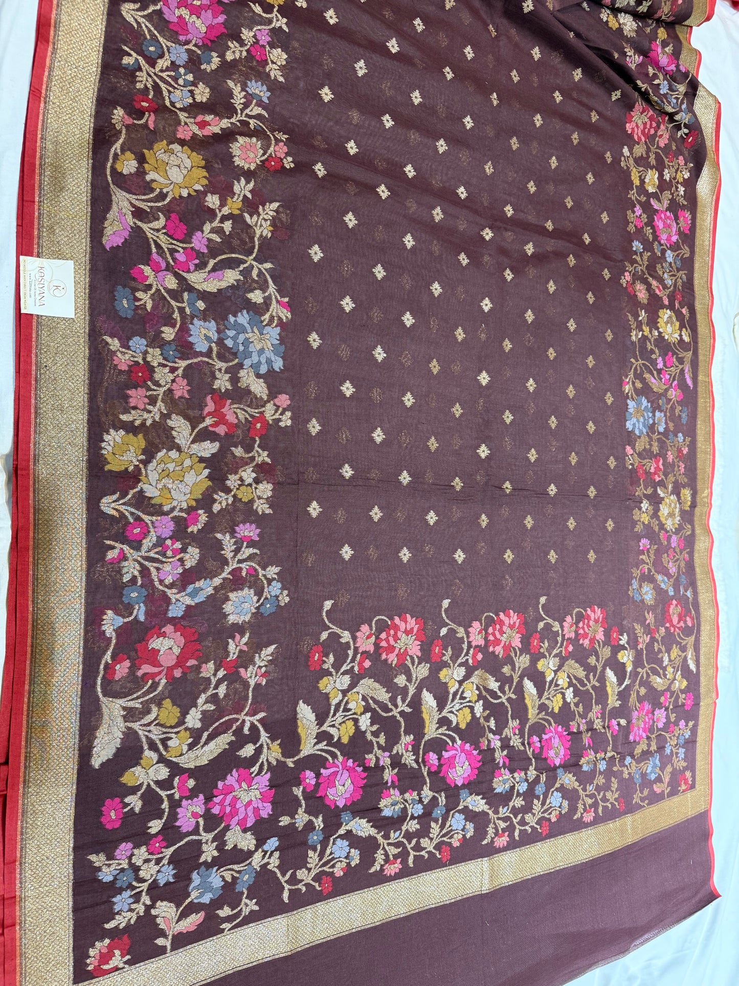 Brown Jamdani Kutwork Zari Mina Border Mina Jaal Design Saree