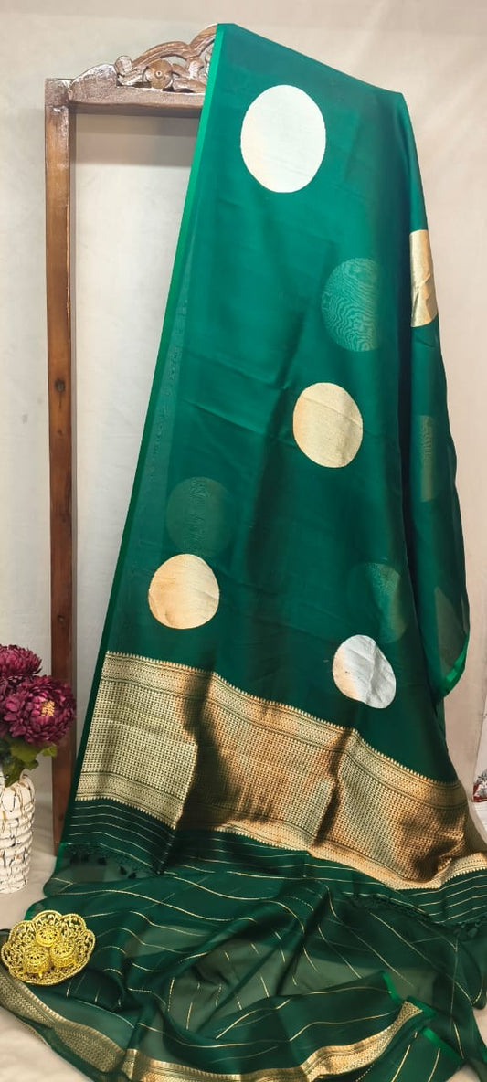 Bottal Green Kora Silk Kadhua Polka Dot Boota with Sona Rupa zari