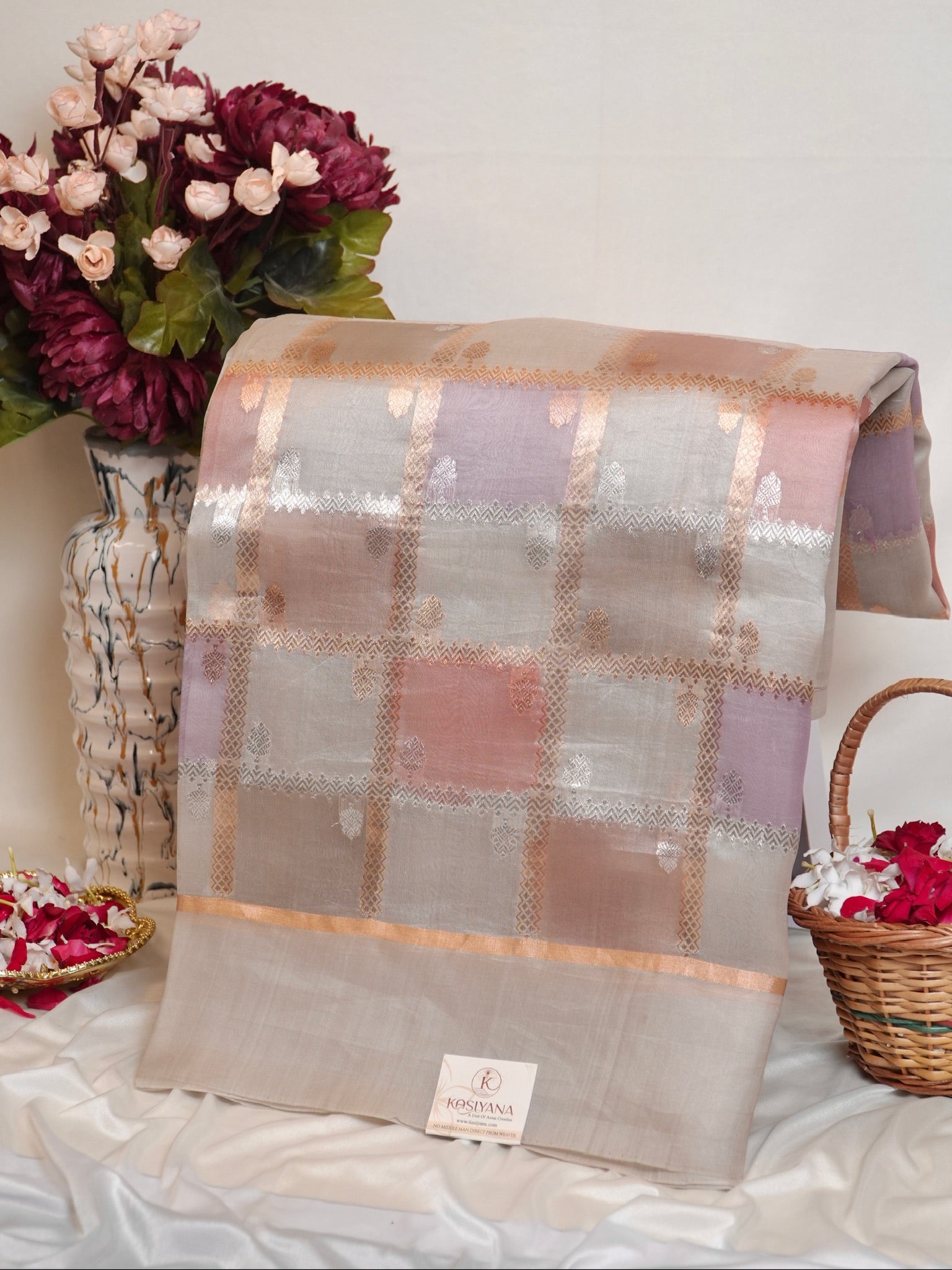 Ivory Handwoven Rangkaat Kora Silk Saree
