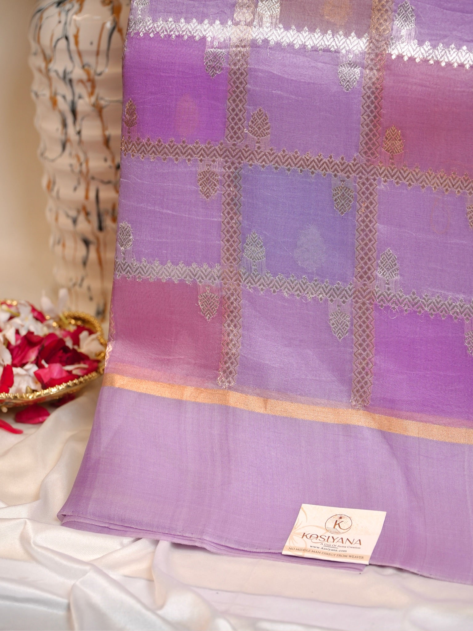 Lavender Handwoven Rangkaat Kora Silk Saree