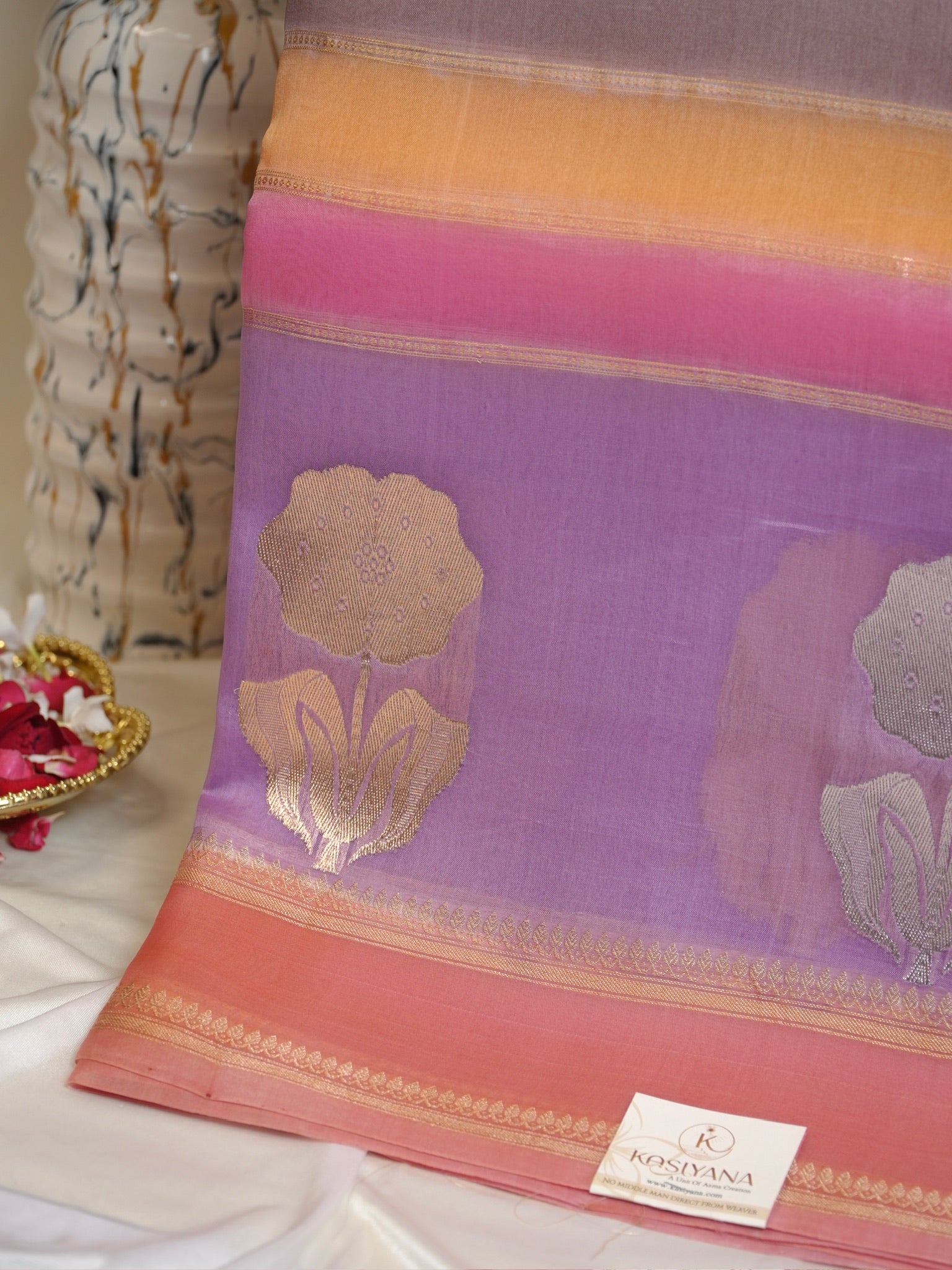 Baby Pink Handwoven Rangkaat Kora Silk Saree