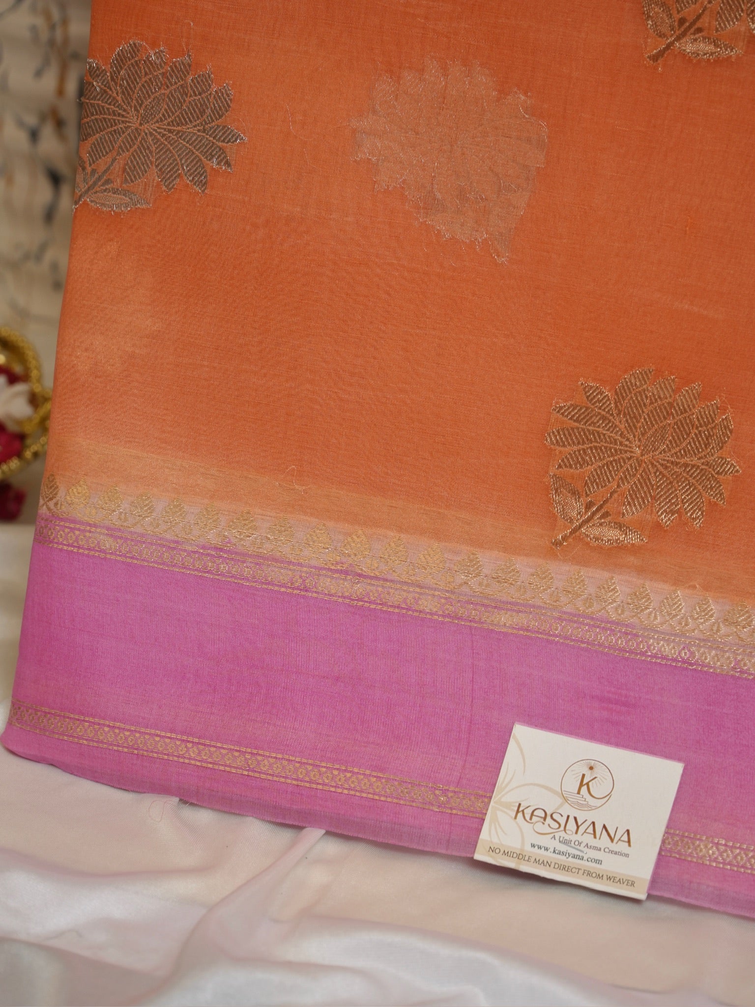 Peach Handwoven Rangkaat Kora Silk Saree