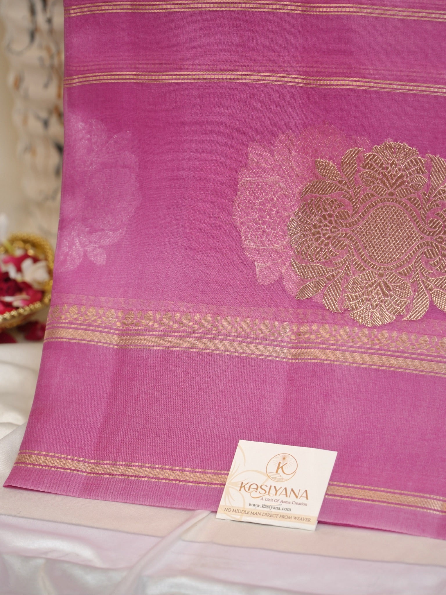 Pink Handwoven Kora Silk Saree