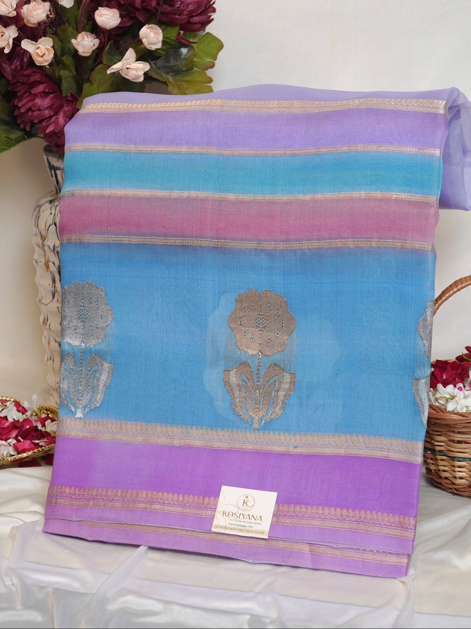 Lavender Handwoven Rangkaat Kora Silk Saree