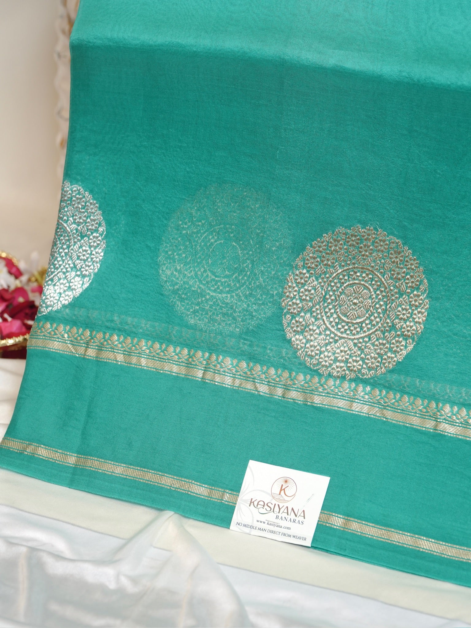 Sea Green Handwoven Kora Silk Saree
