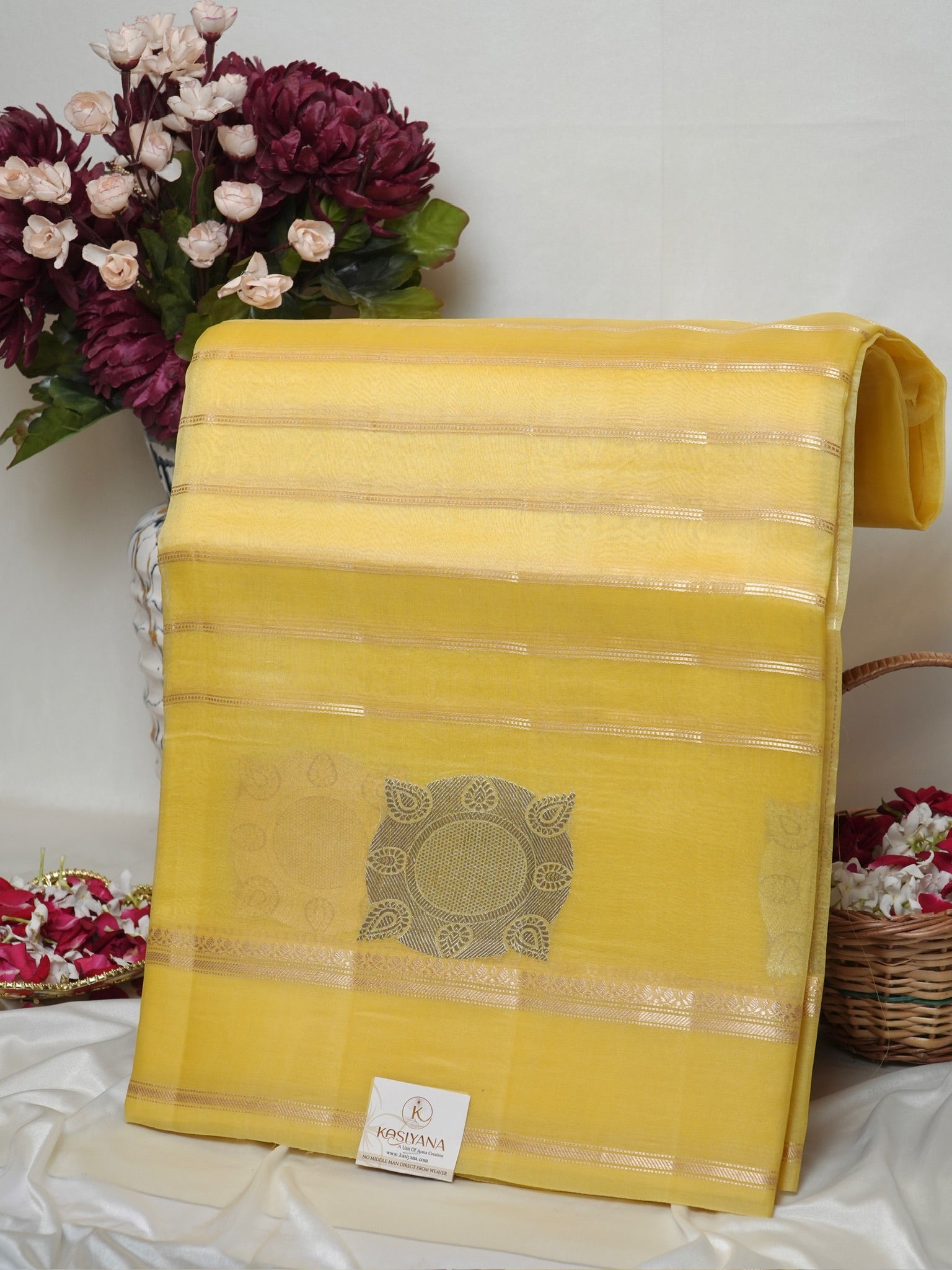 Yellow Handwoven Kora Silk Saree