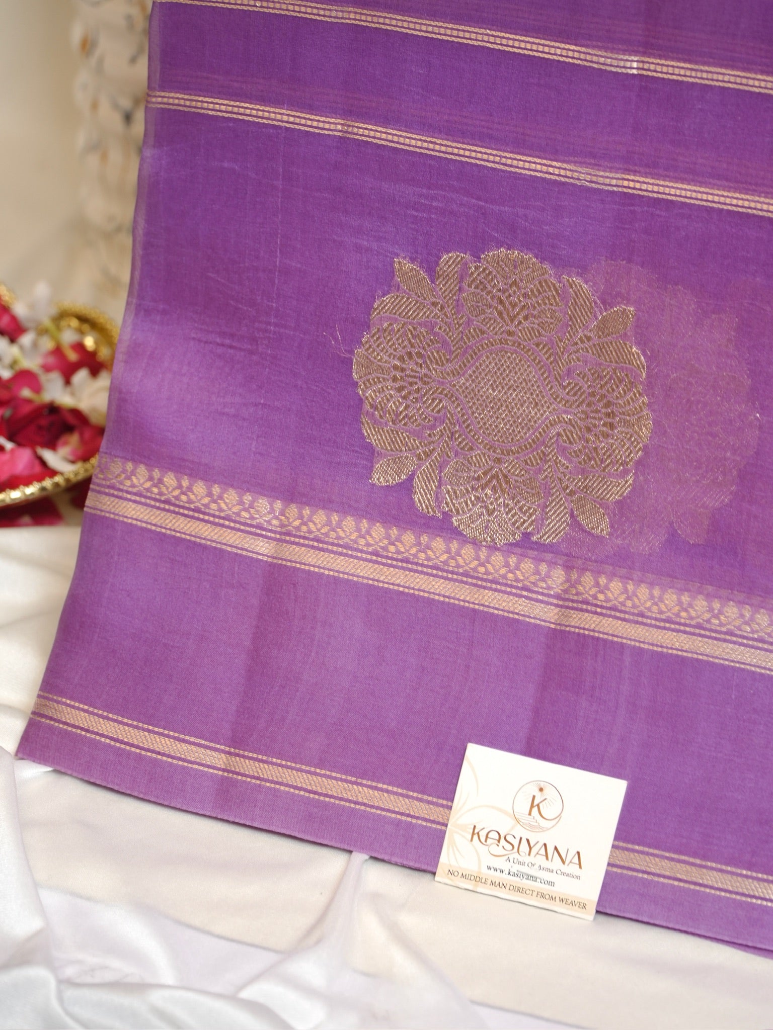 Lavender Handwoven Kora Silk Saree