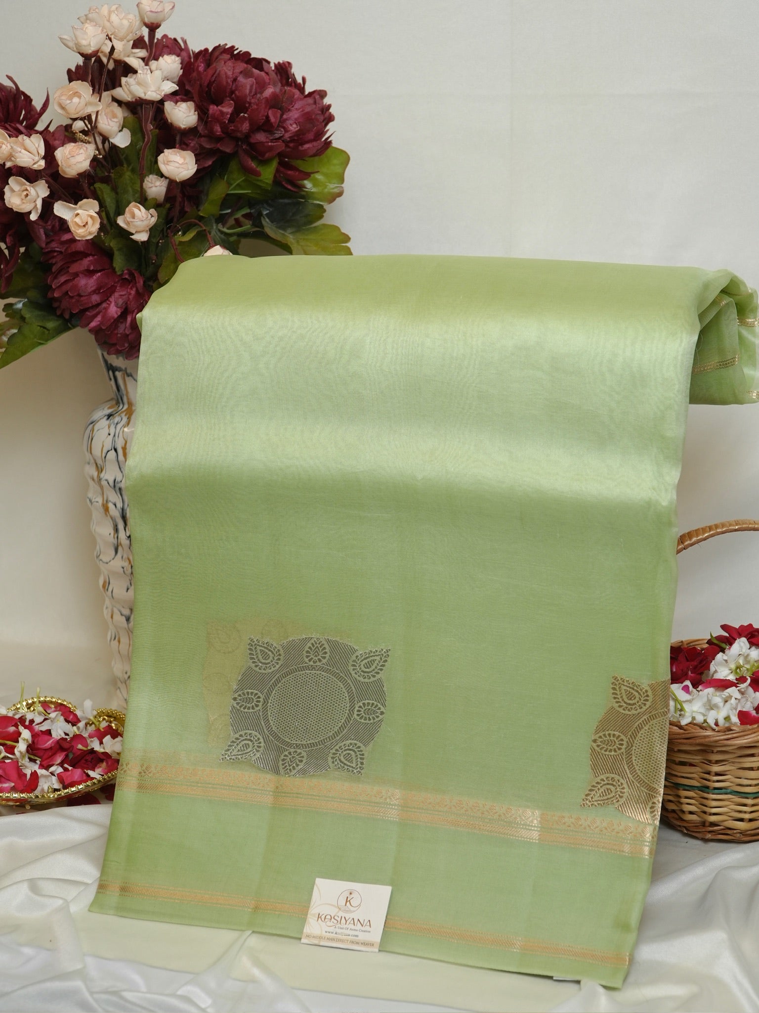 Sea Green Handwoven Kora Silk Saree