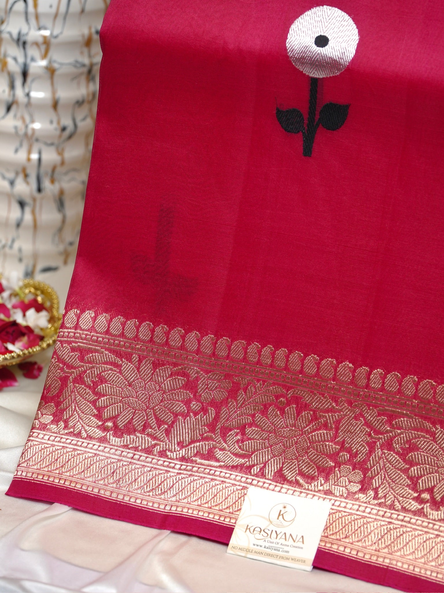 Apple Red Handwoven Kora Silk Saree