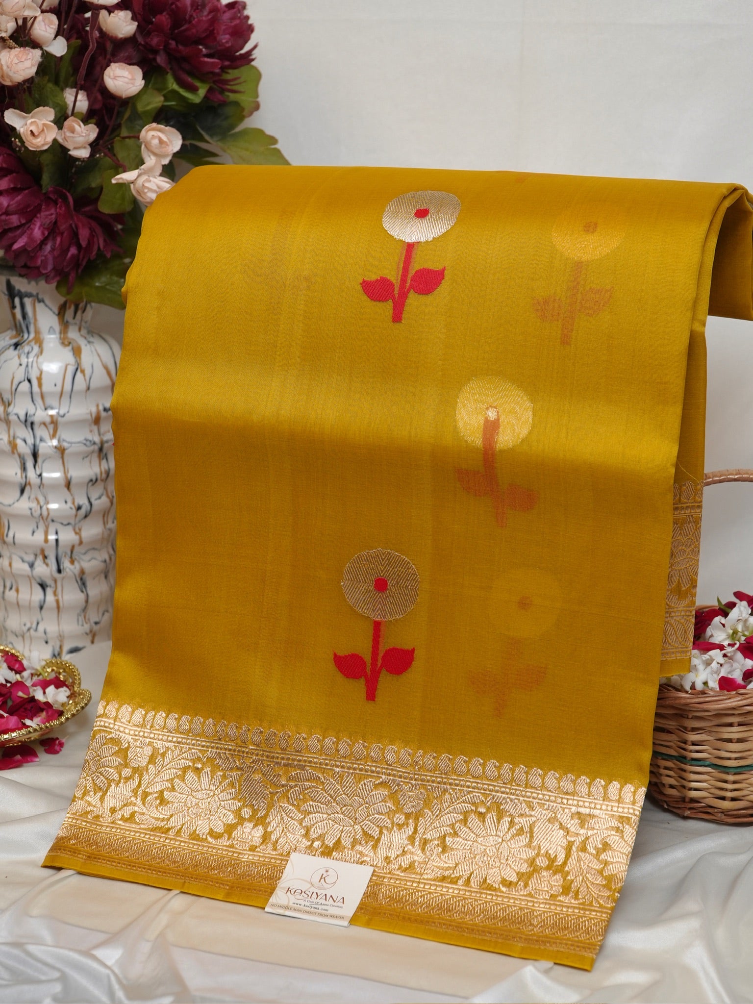Yellow Handwoven Kora Silk Saree