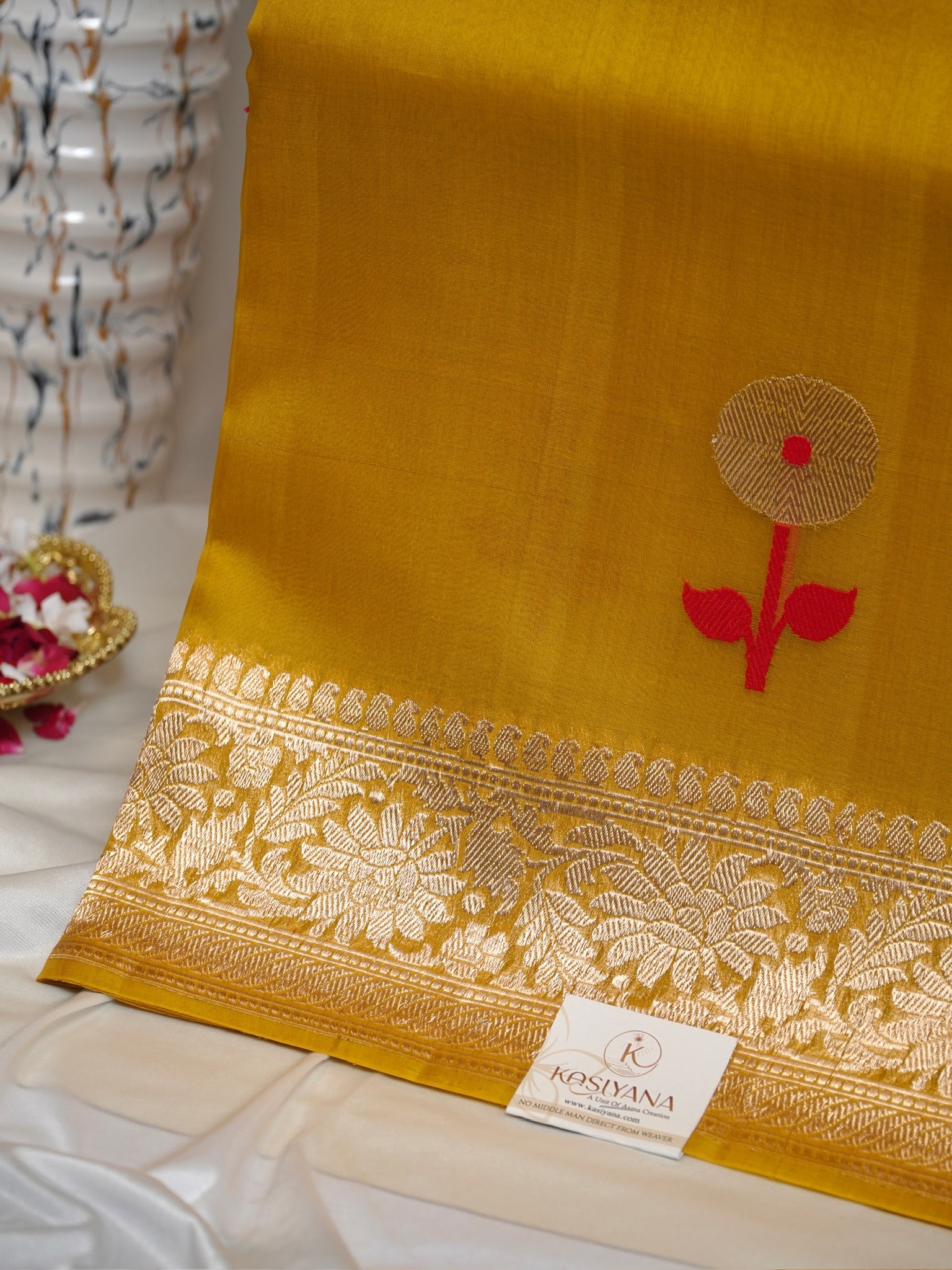 Yellow Handwoven Kora Silk Saree