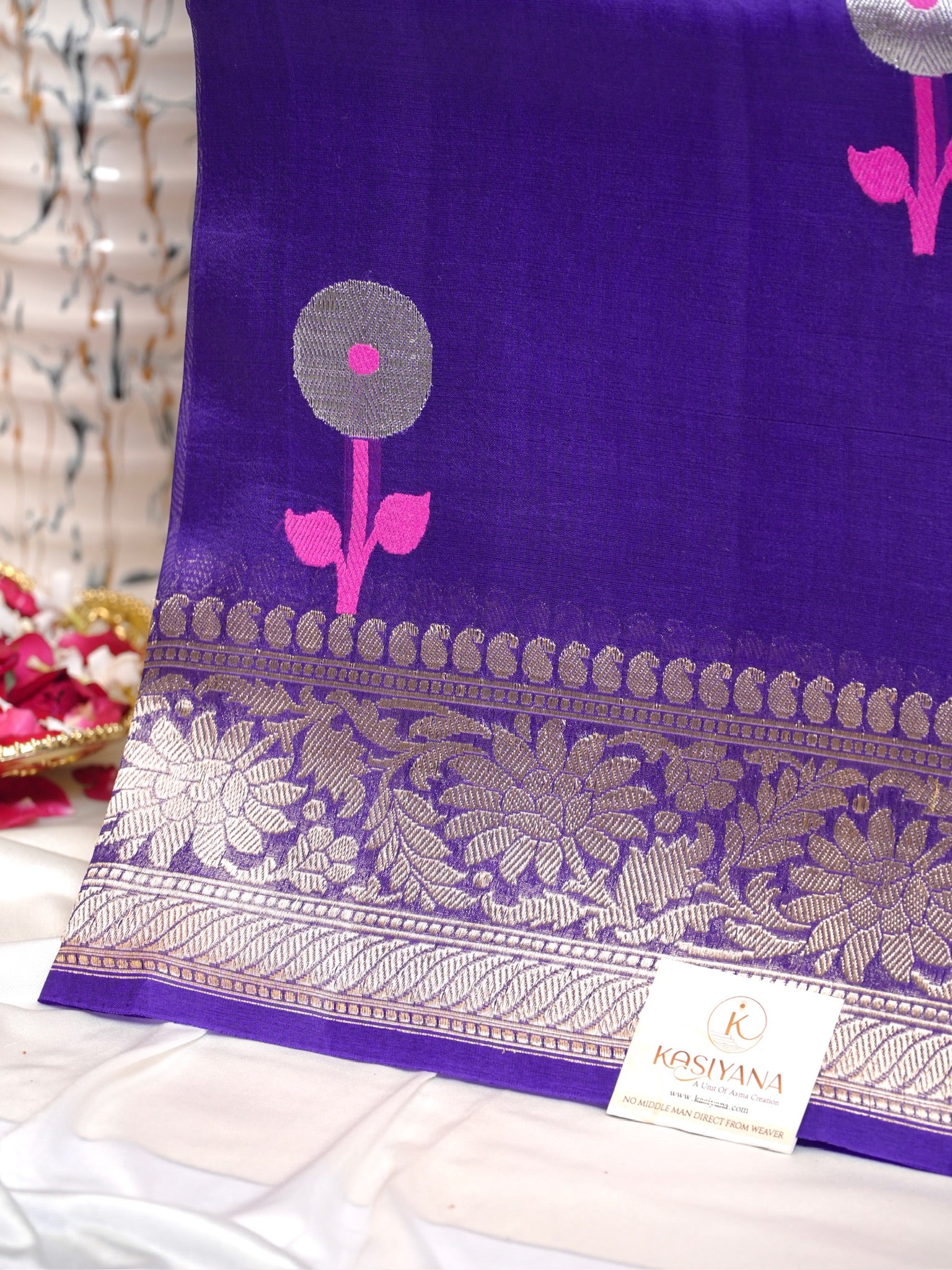 Regal Purple Handwoven Kora Silk Saree