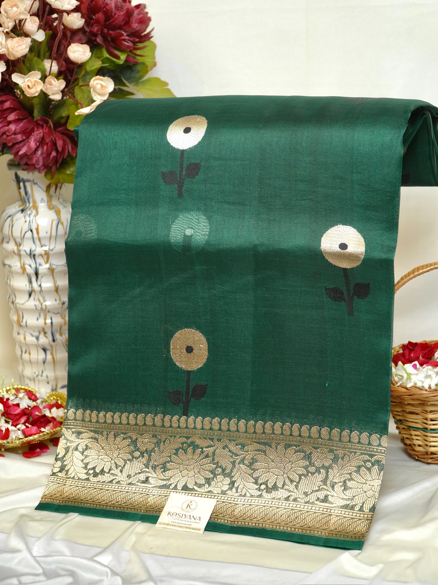 Bottle Handwoven Kora Silk Saree