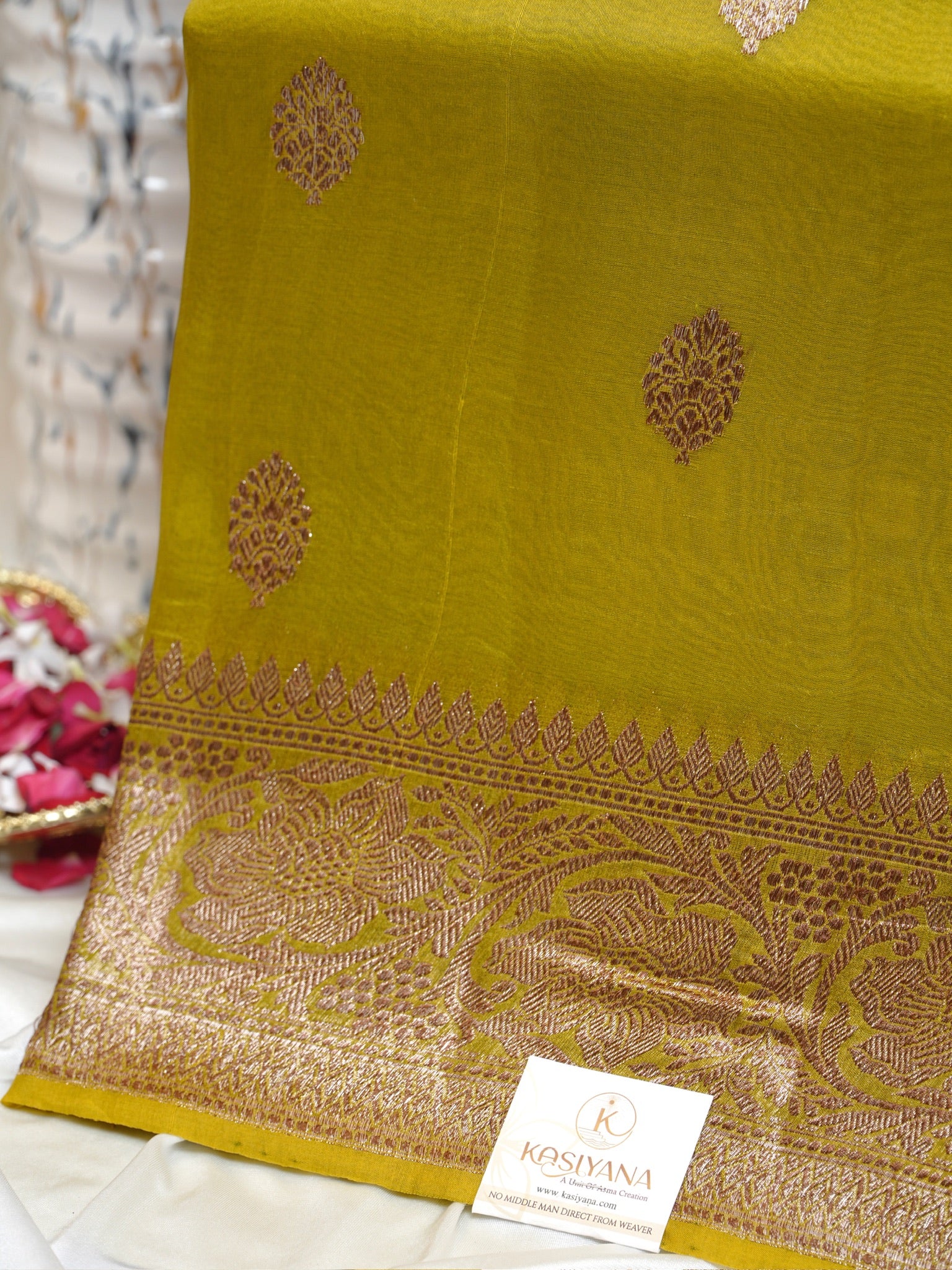 Lemon Yellow Handwoven Kora Silk Saree