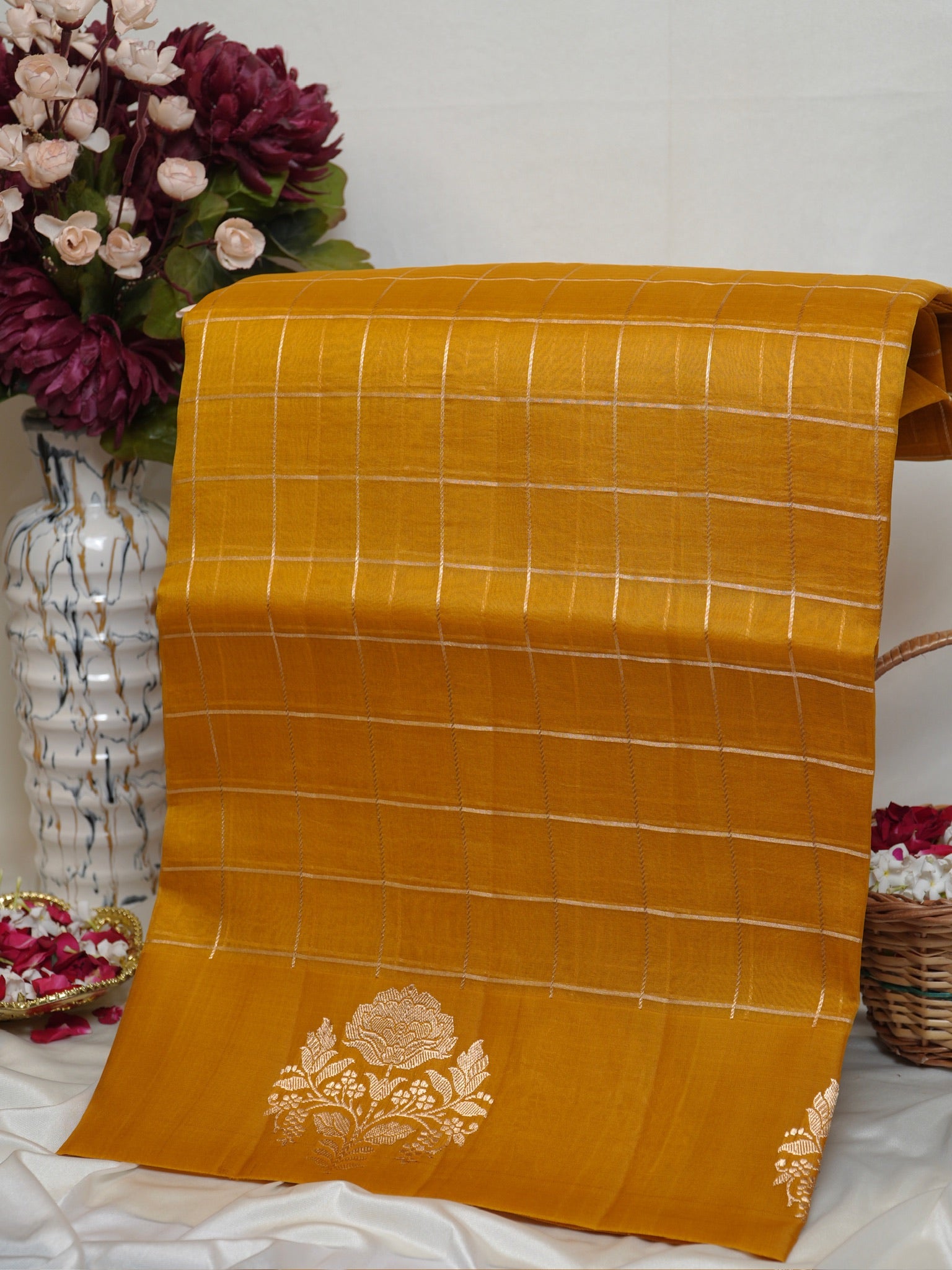 Mango Yellow Handwoven Kora Silk Saree