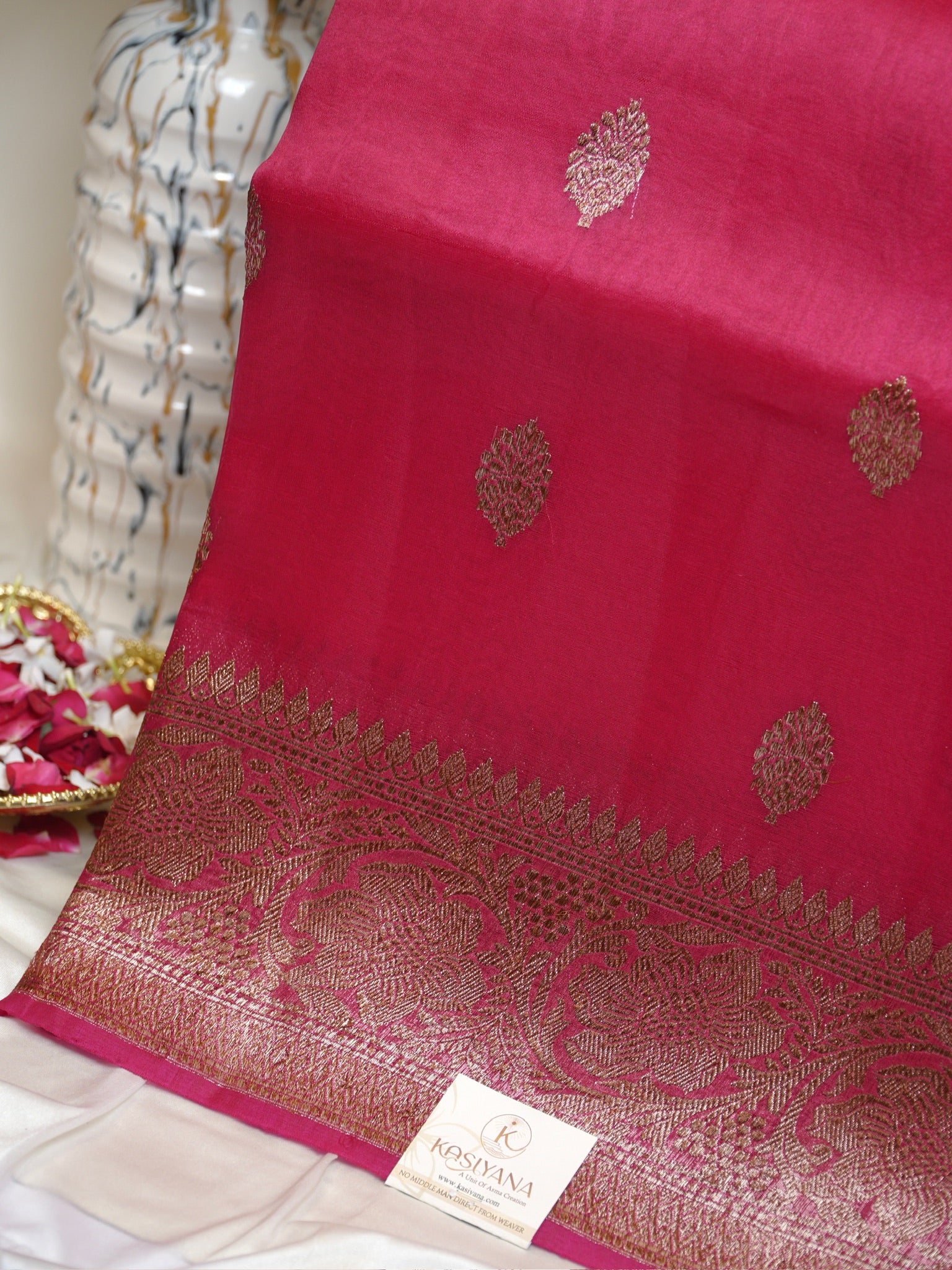 Berry Pink Handwoven Kora Silk Saree