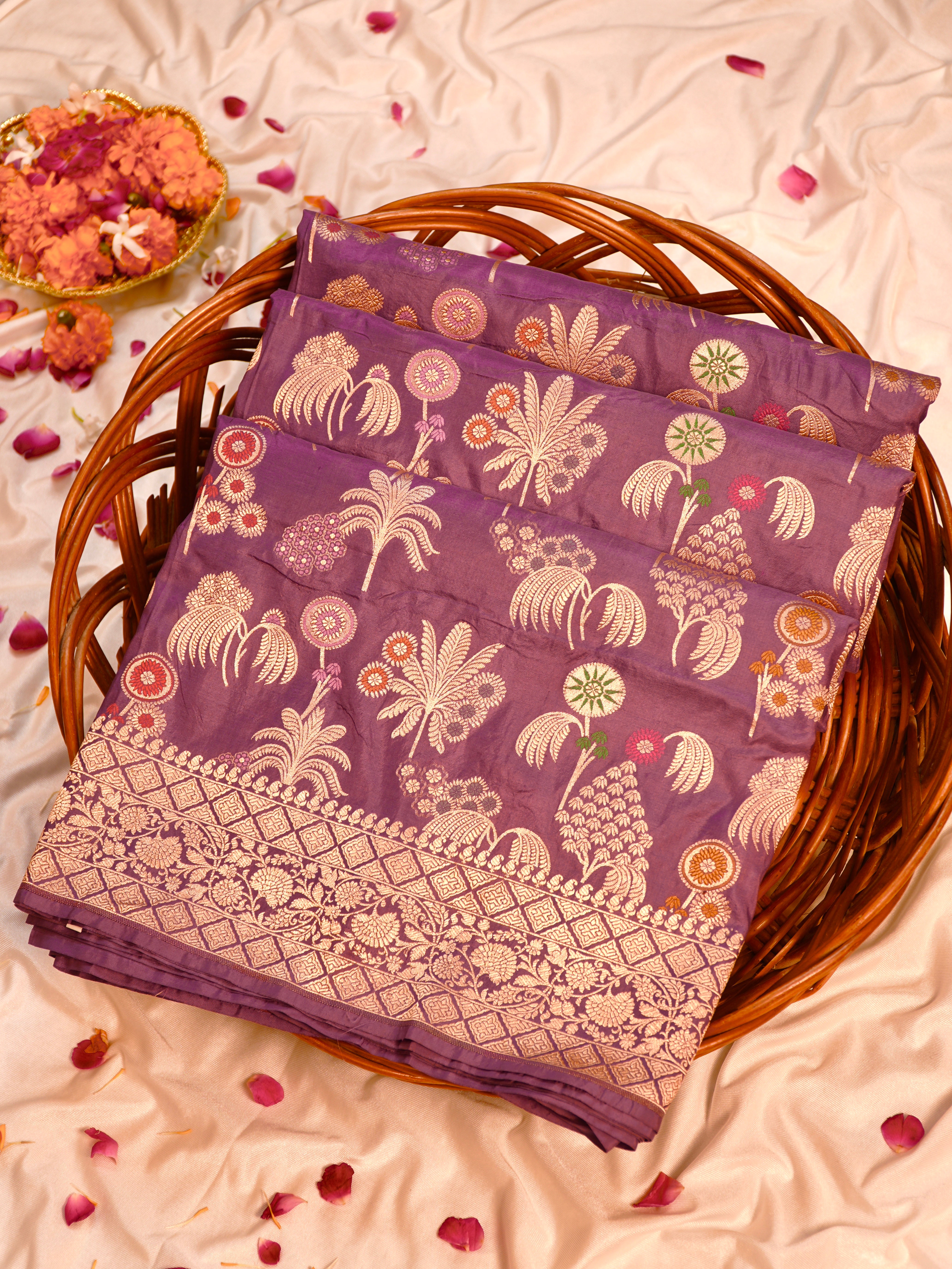 Mauve Pure Katan Silk Saree |Minakaari Pattu Style