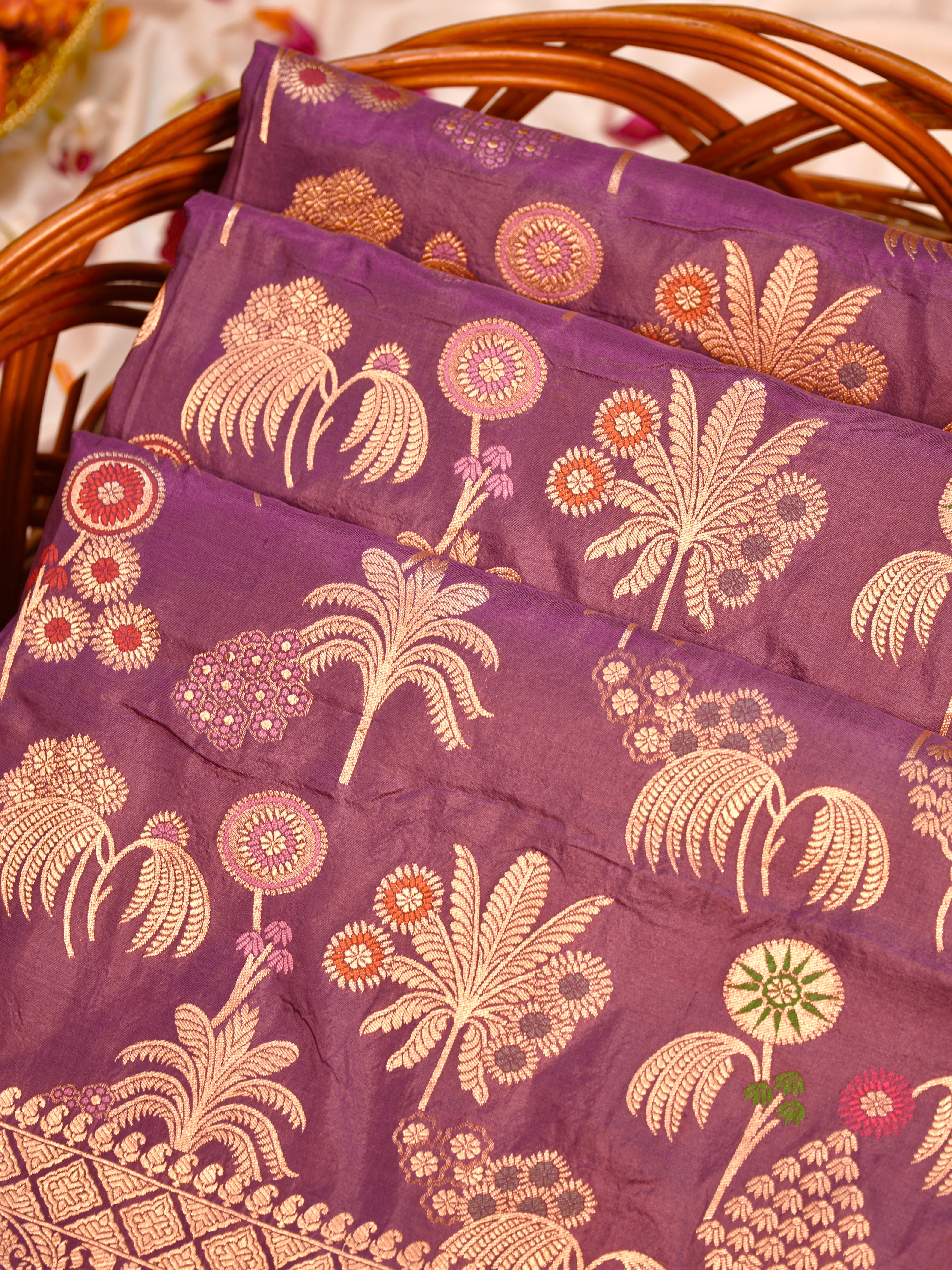 Mauve Pure Katan Silk Saree |Minakaari Pattu Style