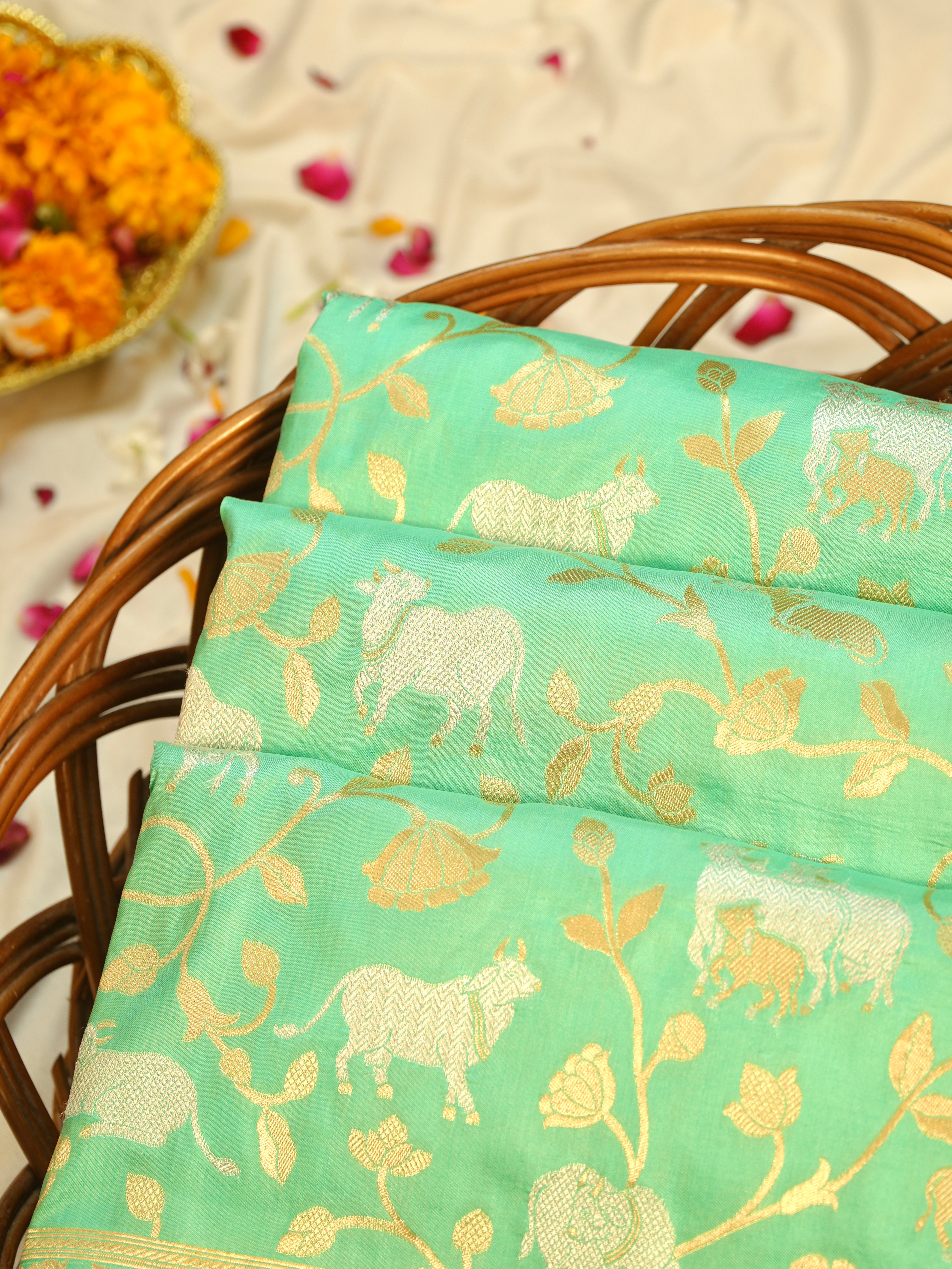 Sea Green Pure Katan Silk Saree |Sona Rupa Pattu Style