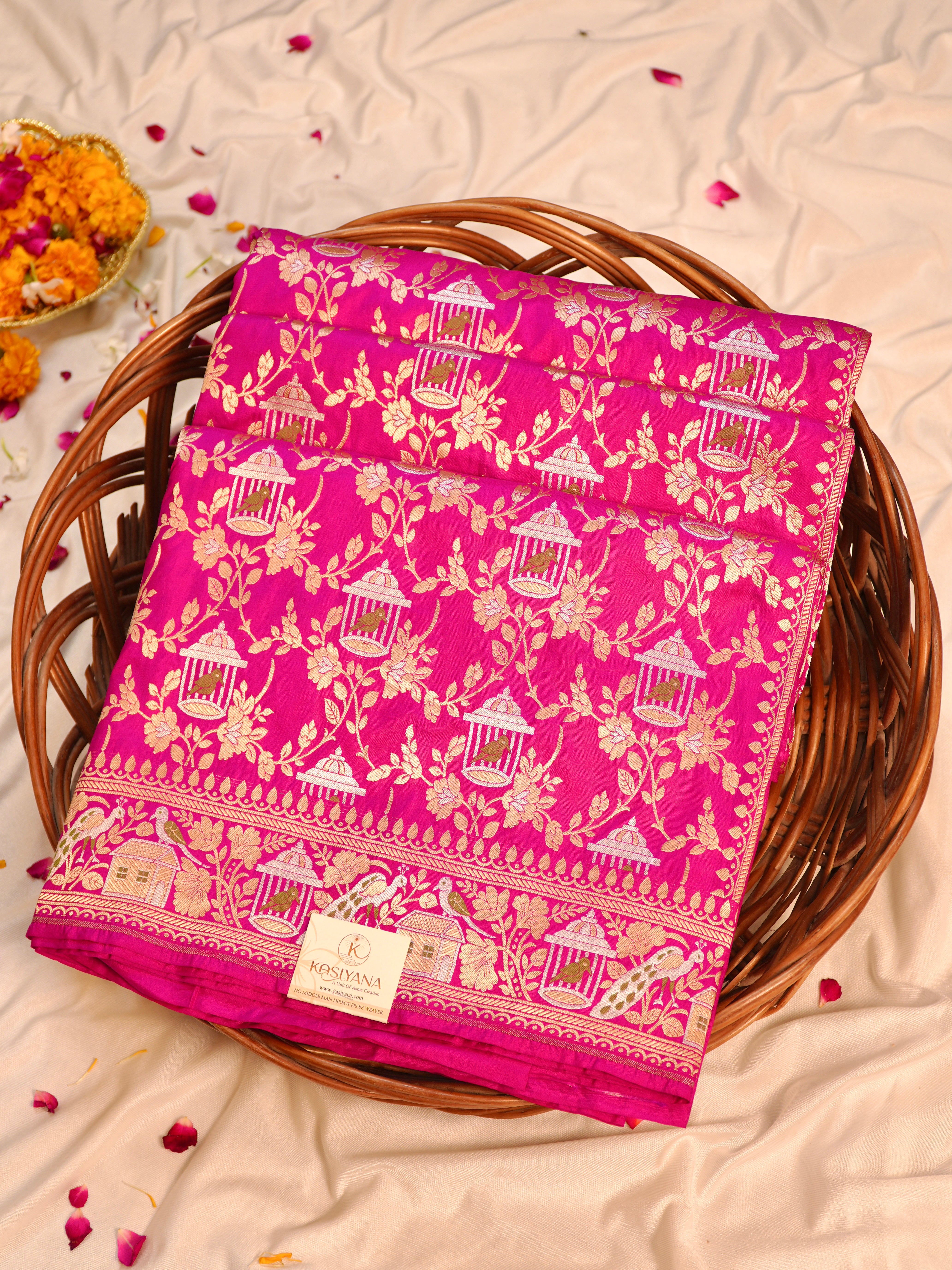 Hot Pink Pure Katan Silk Saree |Minakaari Pattu Style