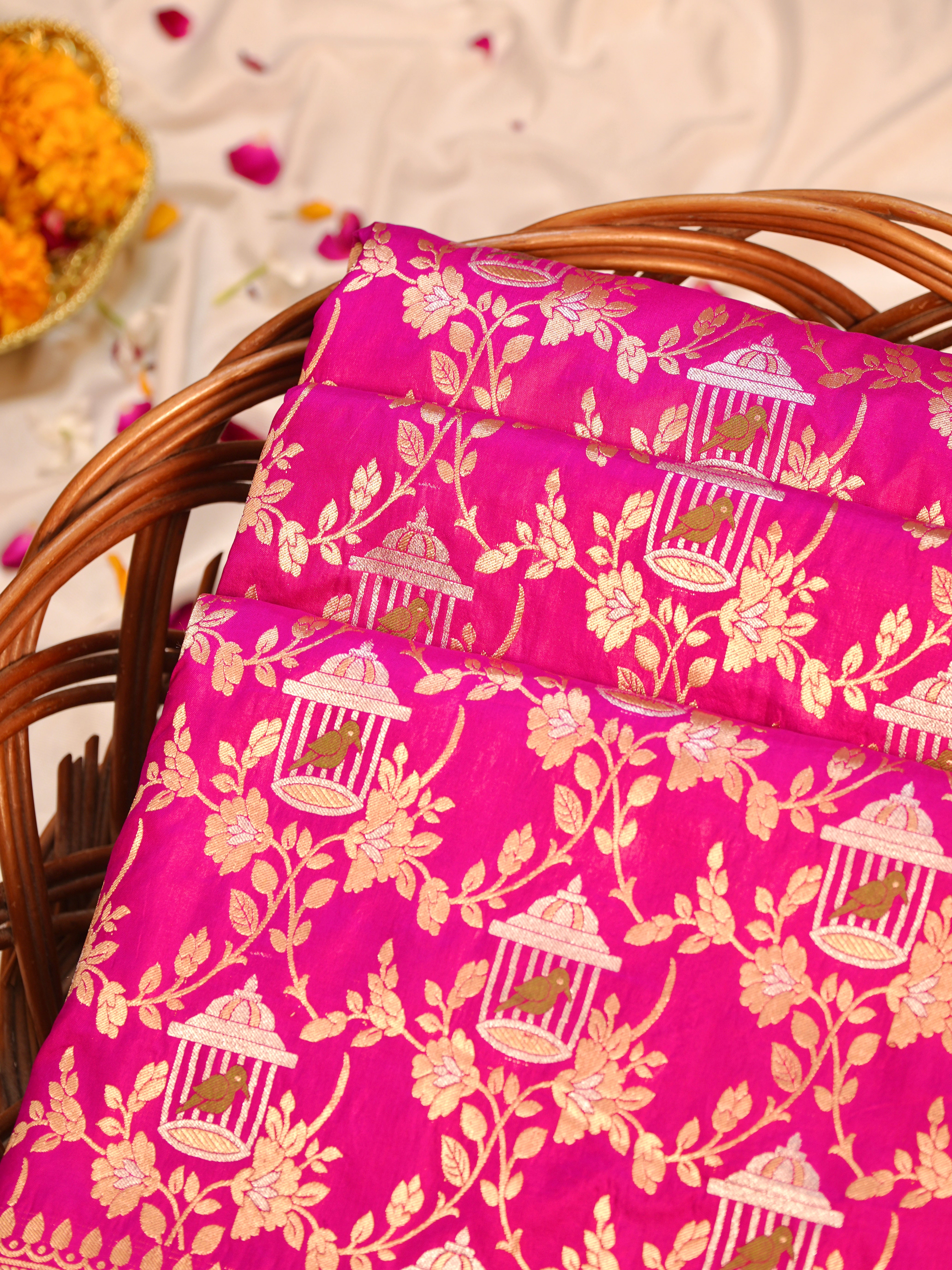 Hot Pink Pure Katan Silk Saree |Minakaari Pattu Style