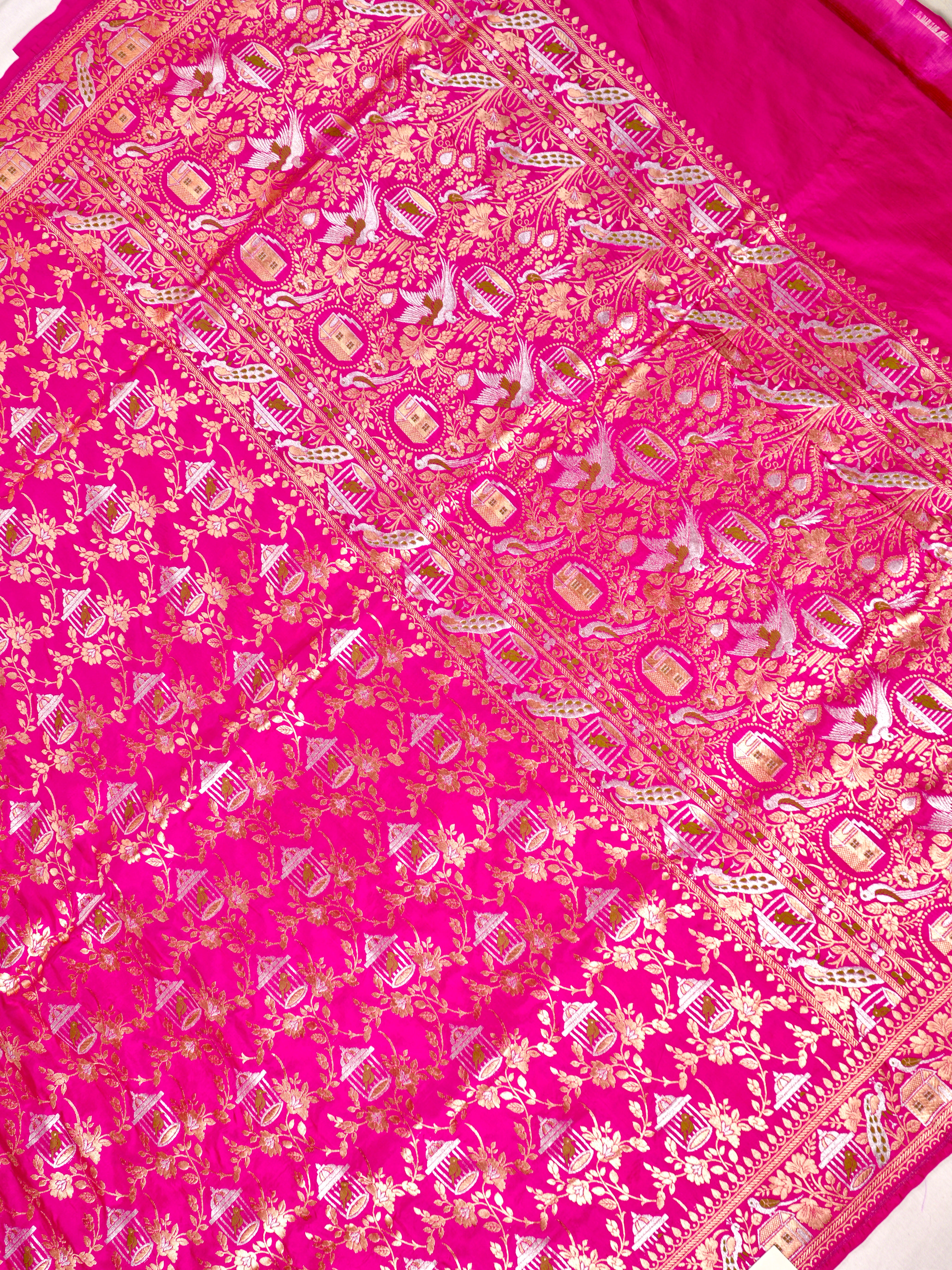Hot Pink Pure Katan Silk Saree |Minakaari Pattu Style