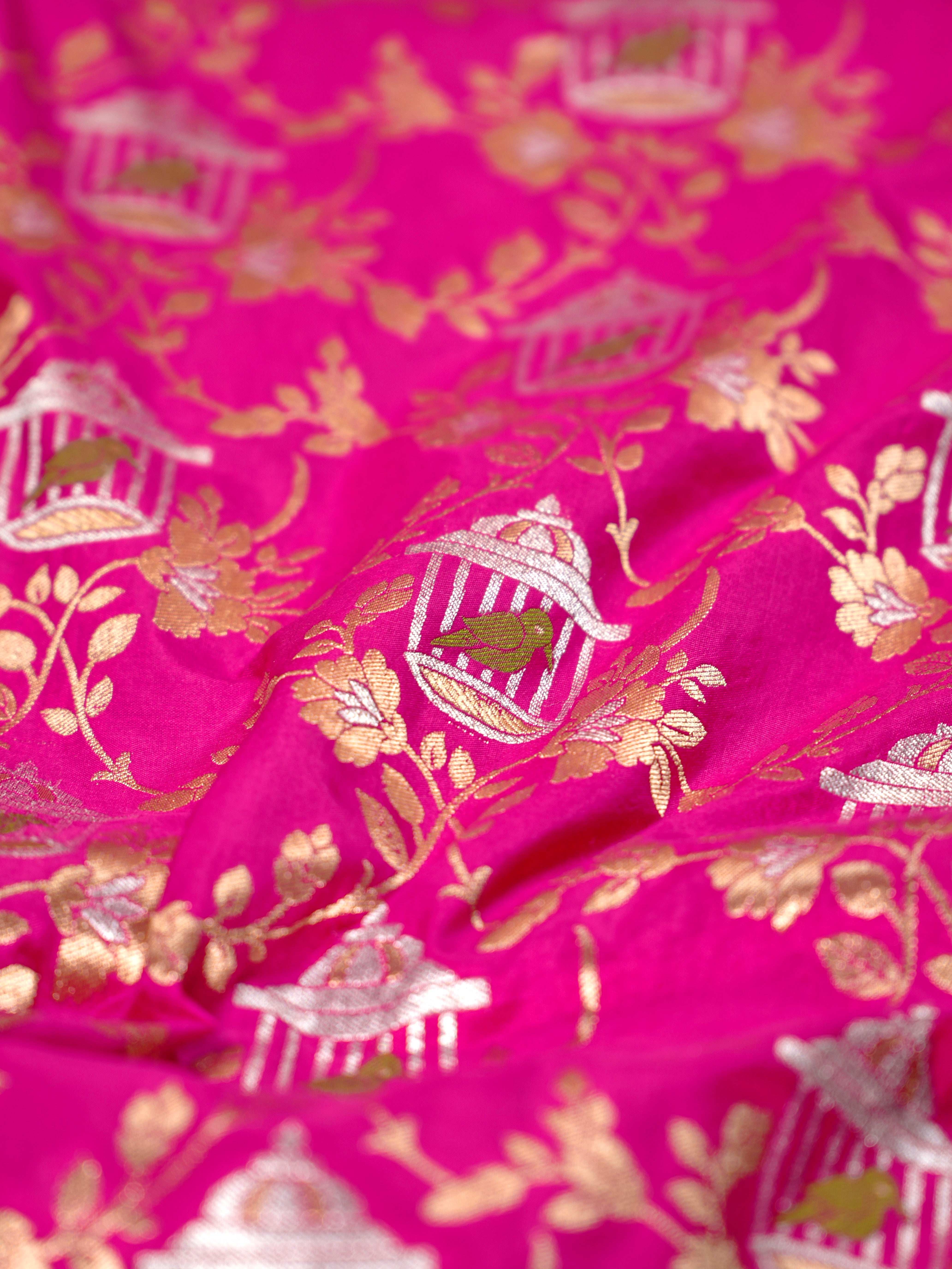 Hot Pink Pure Katan Silk Saree |Minakaari Pattu Style