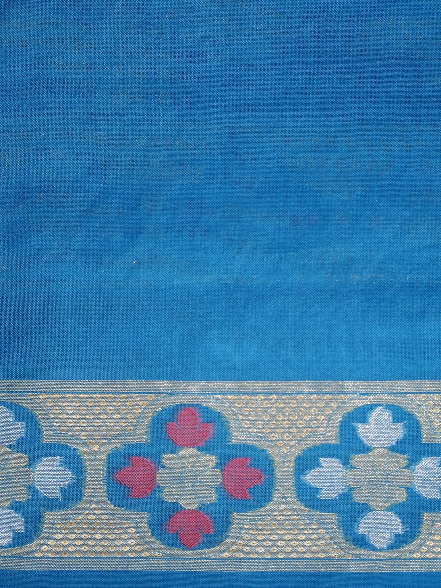 Teal Blue Elegant Kora Jamdani Silk Saree | Handwoven Floral Zari Work