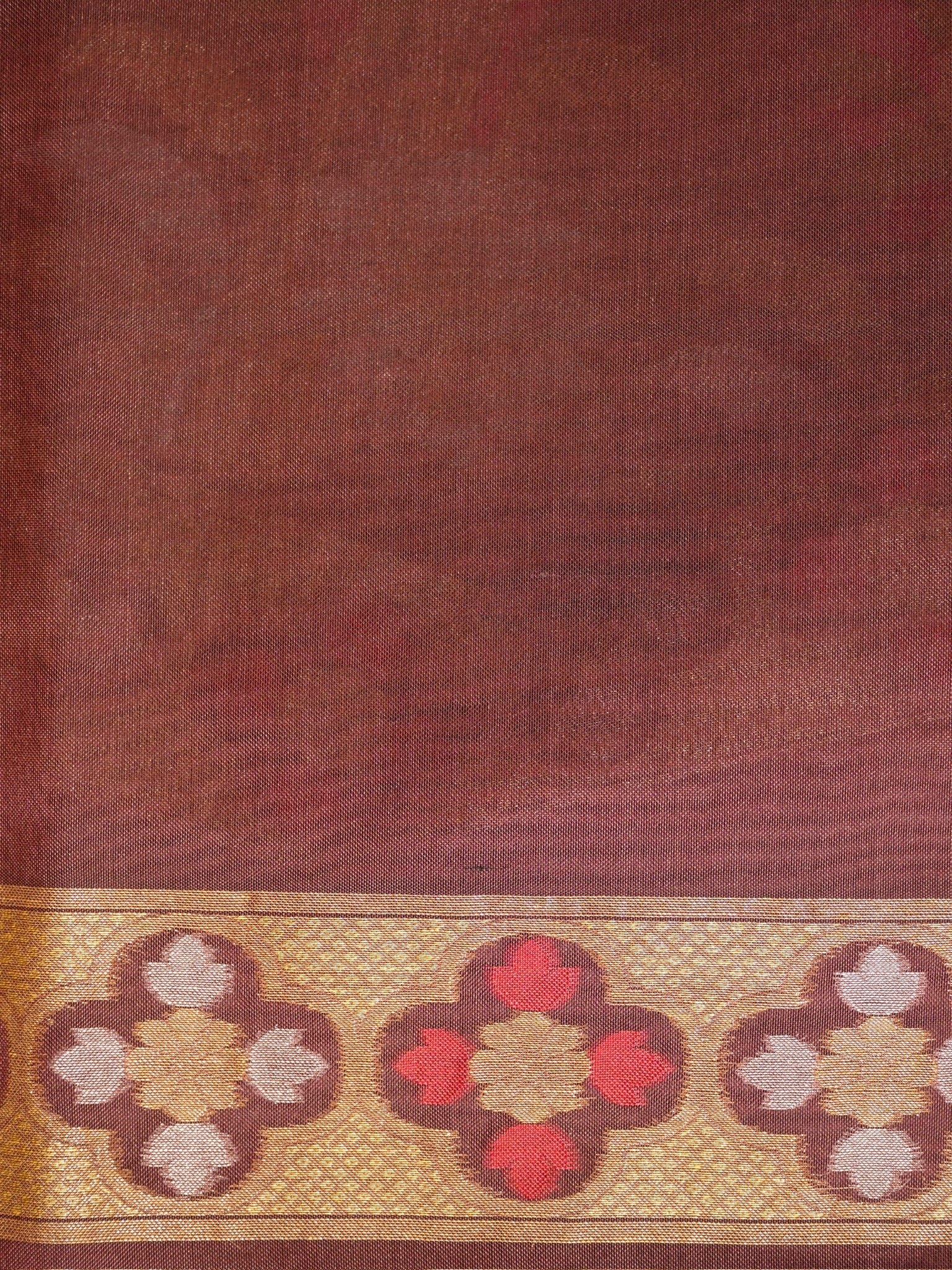 Brown Elegant Kora Jamdani Silk Saree | Handwoven Floral Zari Work
