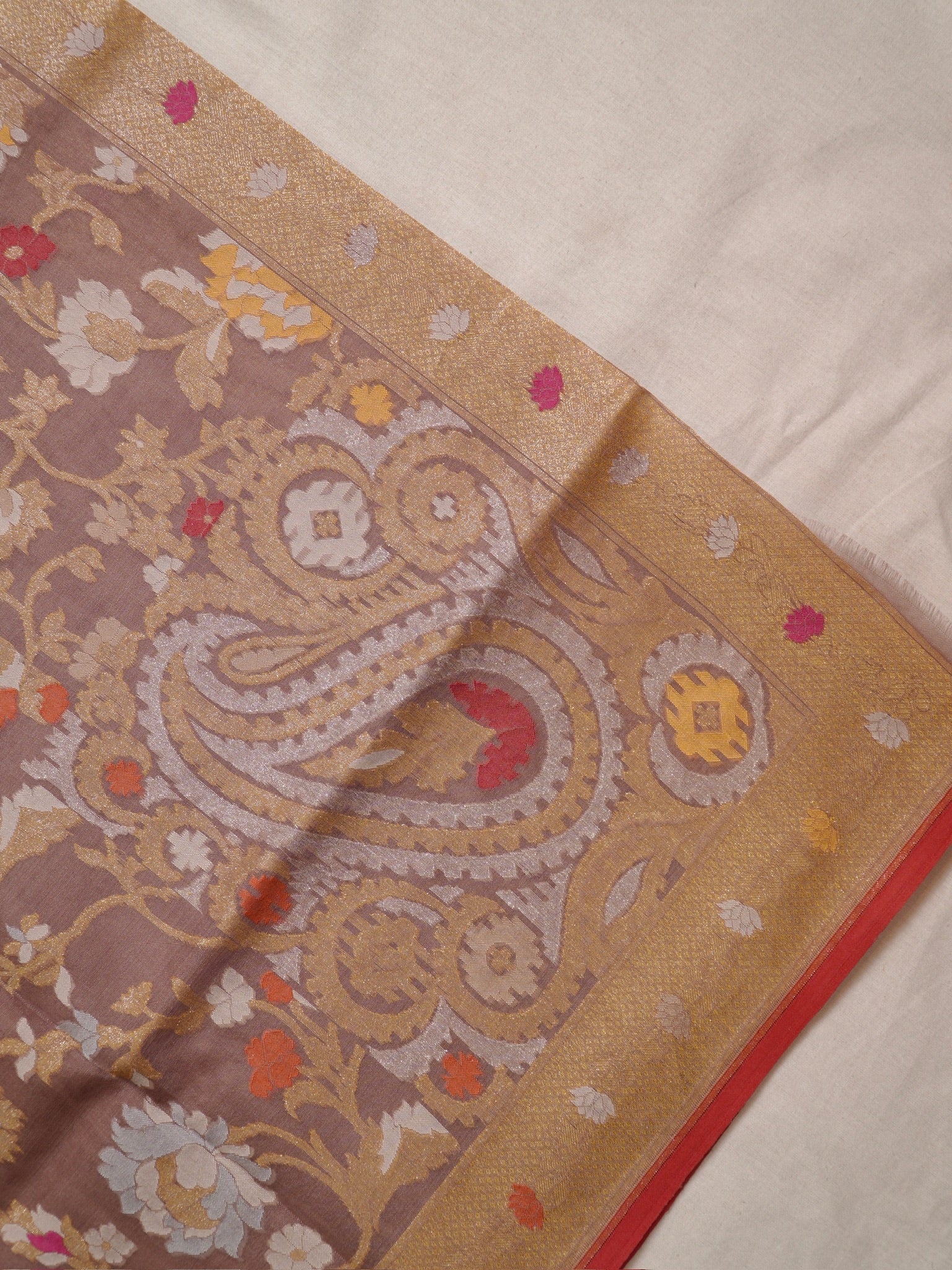 Mauve Pink Elegant Kora Jamdani Silk Saree | Handwoven Floral Zari Work