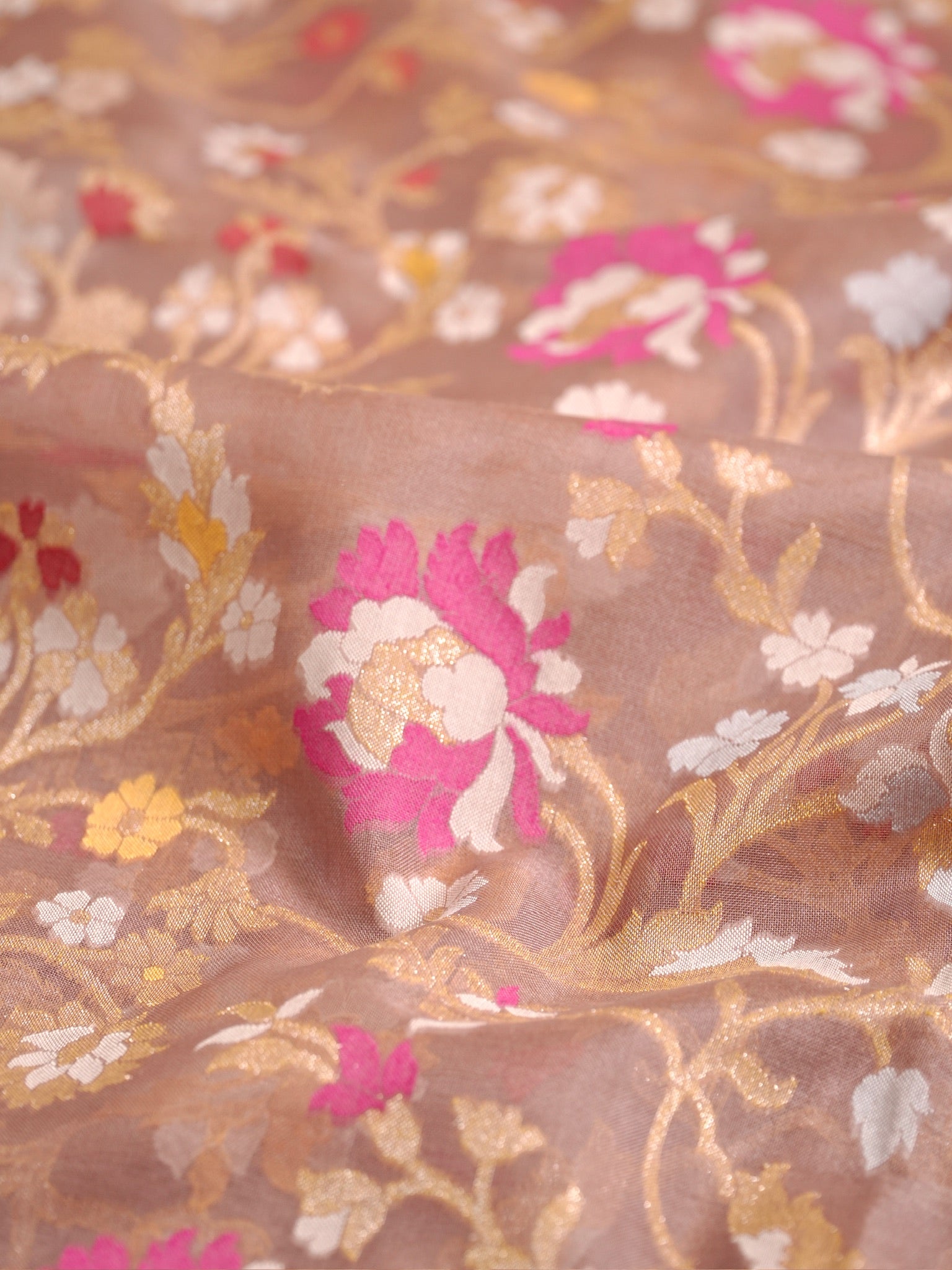 Mauve Pink Elegant Kora Jamdani Silk Saree | Handwoven Floral Zari Work