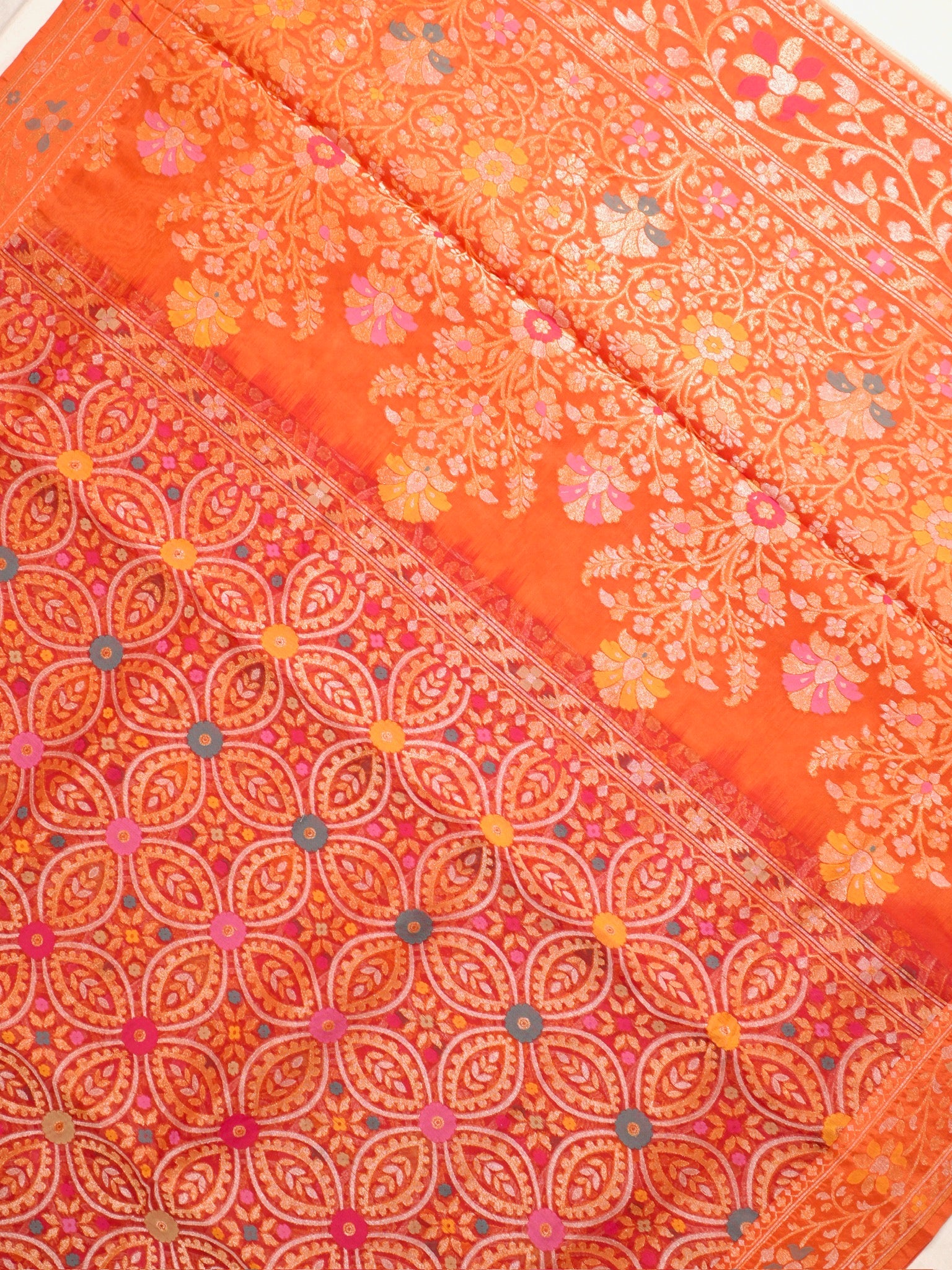 Oranga Elegant Kora Jamdani Silk Saree | Handwoven Floral Zari Work