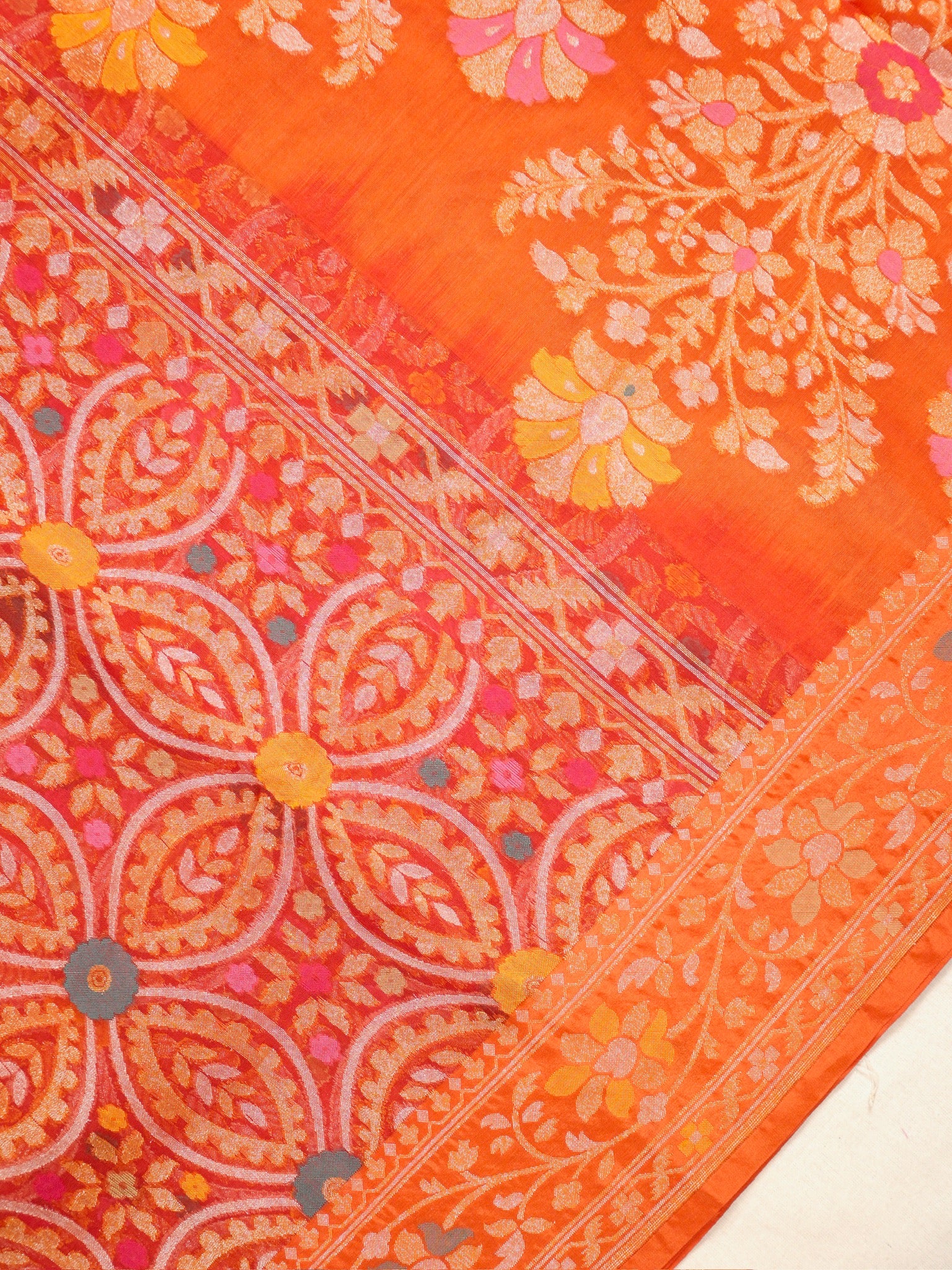 Oranga Elegant Kora Jamdani Silk Saree | Handwoven Floral Zari Work