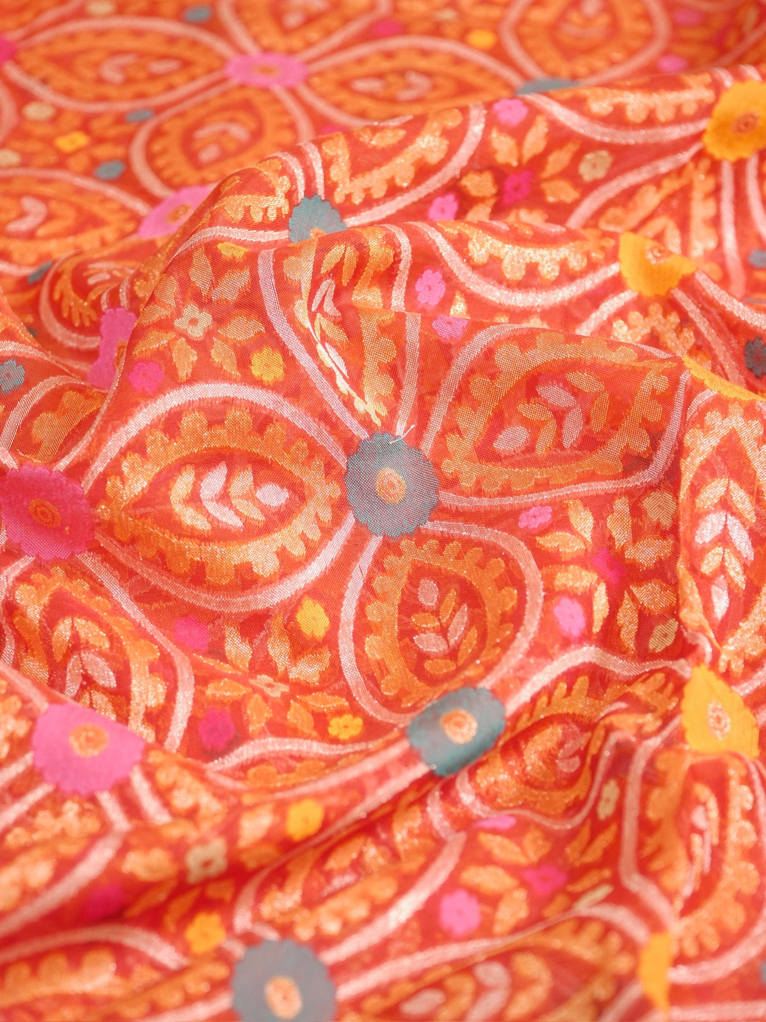 Oranga Elegant Kora Jamdani Silk Saree | Handwoven Floral Zari Work