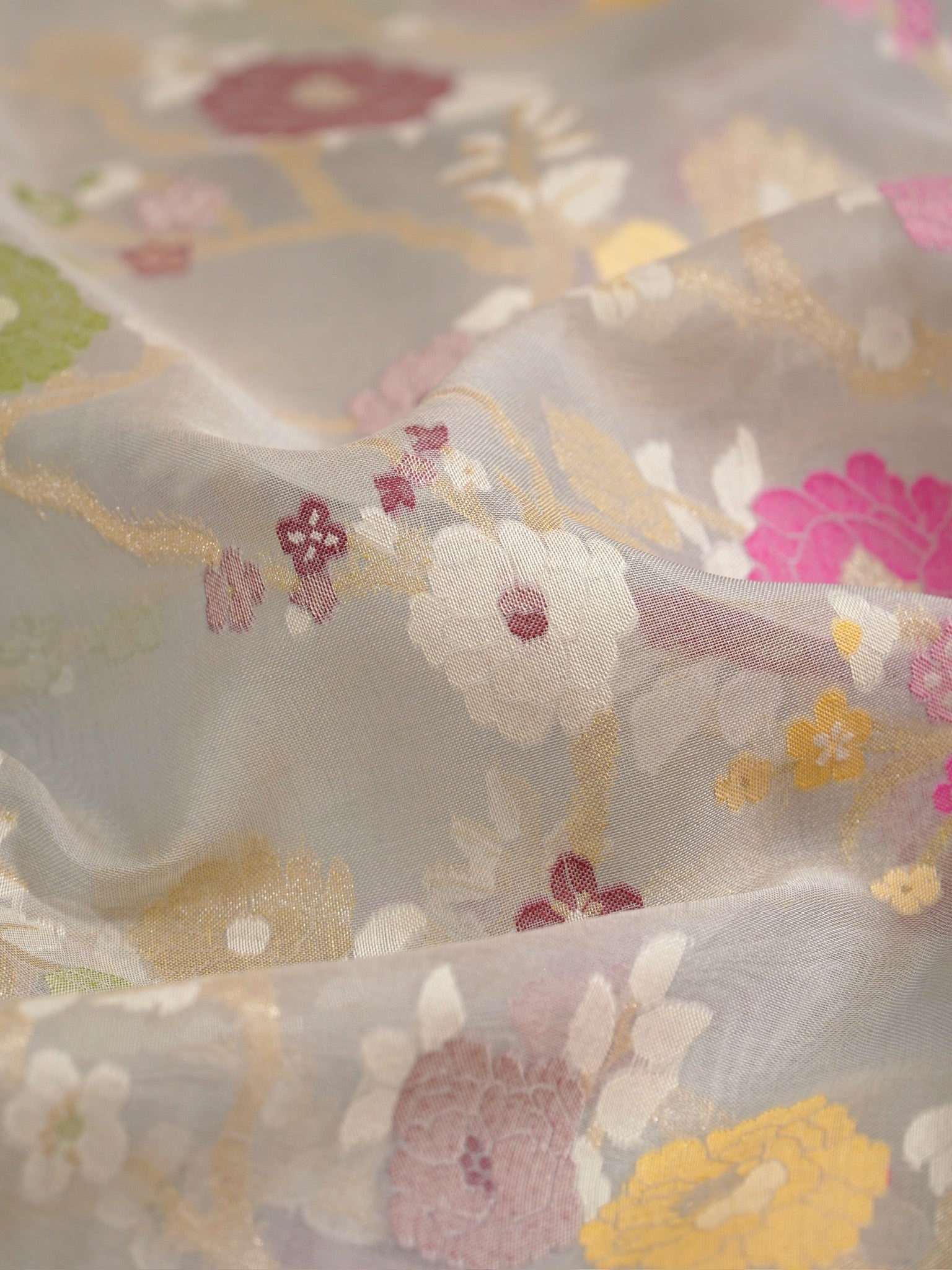 Light Grey Elegant Kora Jamdani Silk Saree | Handwoven Floral Zari Work