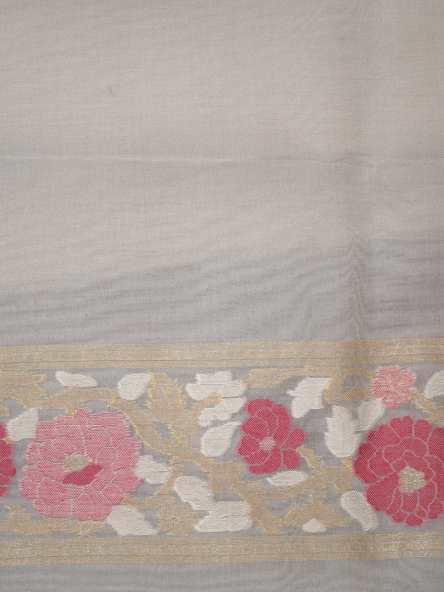 Light Grey Elegant Kora Jamdani Silk Saree | Handwoven Floral Zari Work