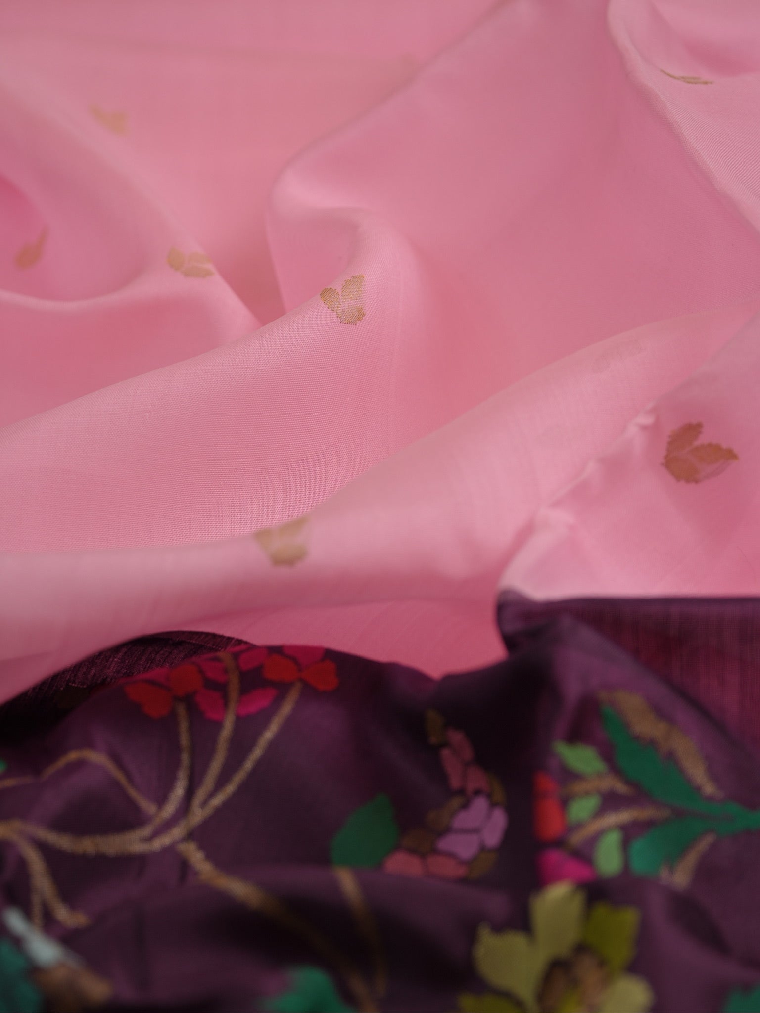 Baby Pink Handwoven Organza Silk Saree with Floral Zari Borders