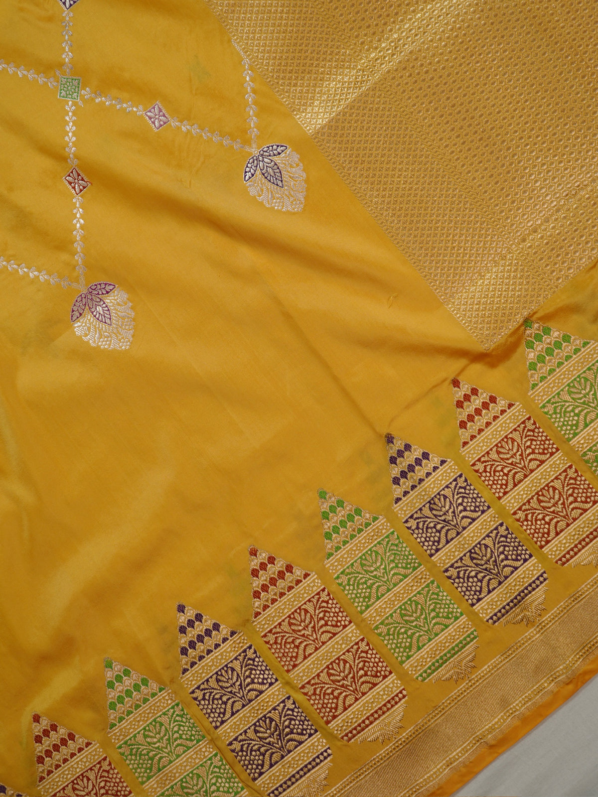 Yellow Pure Katan Silk Border Banarasi handwoven Saree