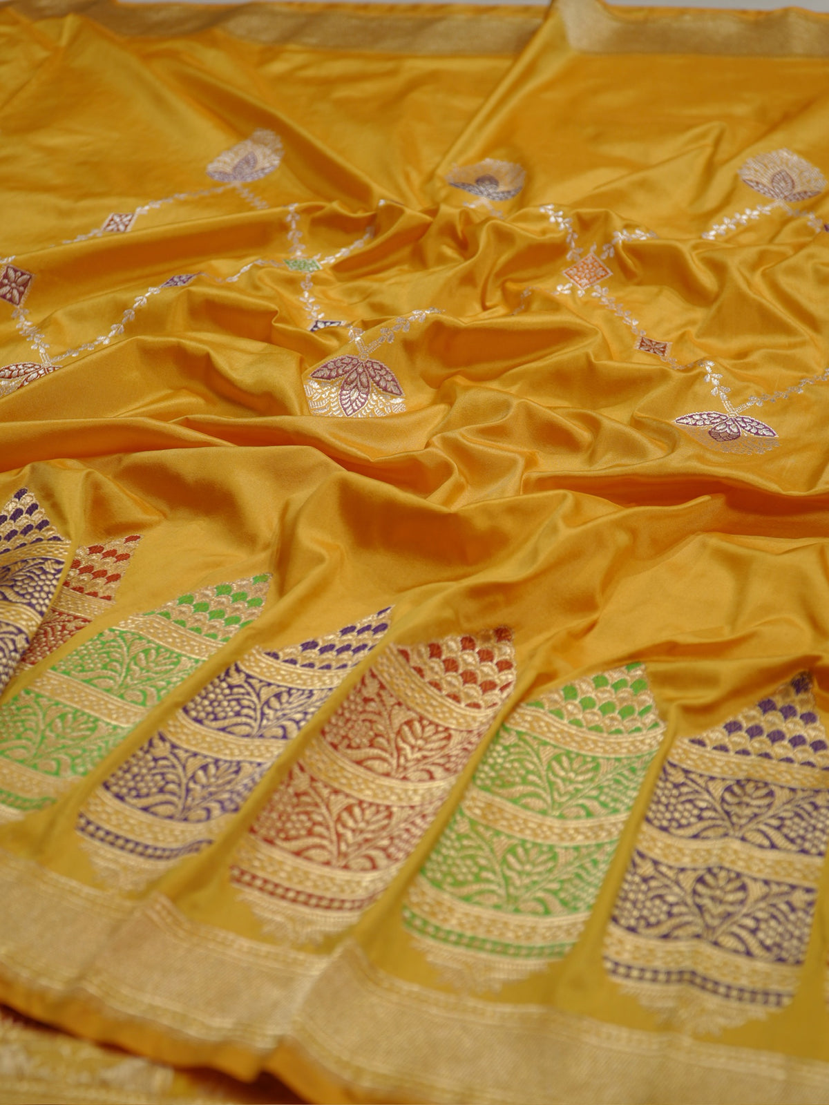 Yellow Pure Katan Silk Border Banarasi handwoven Saree