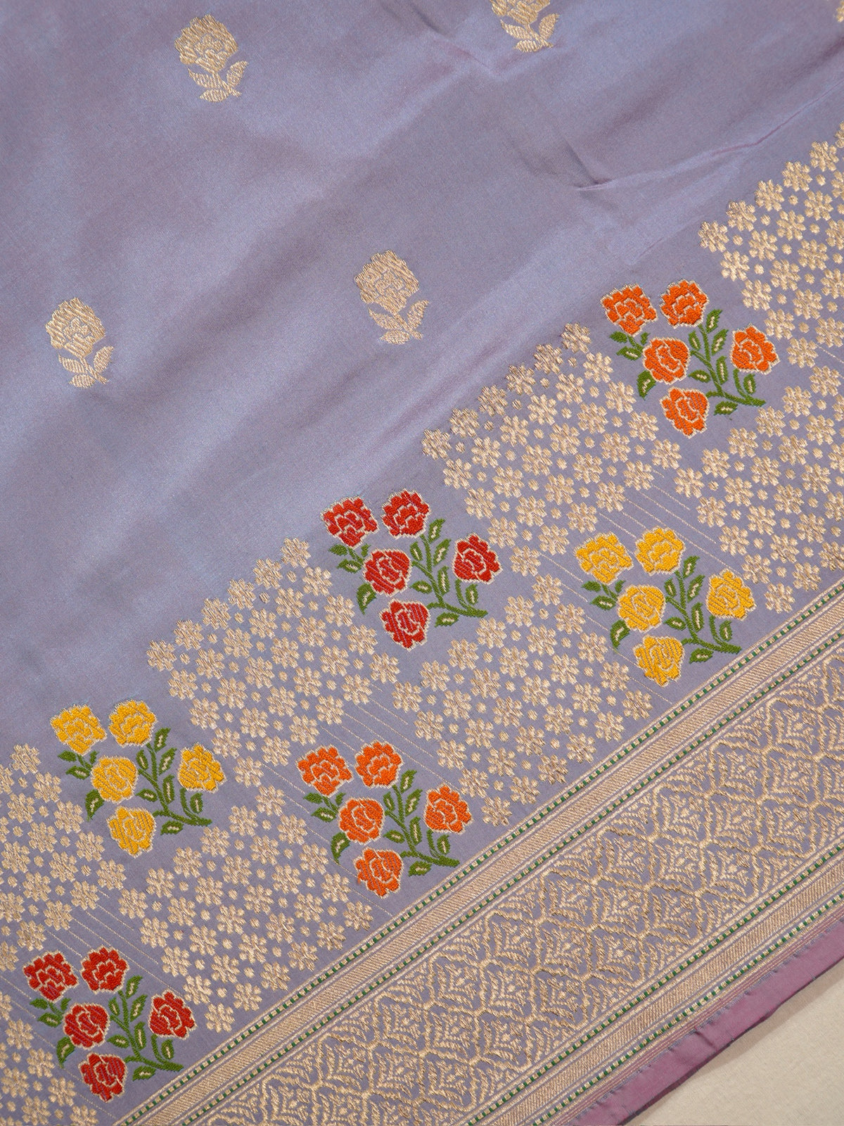 Teal Gray Pure Katan Silk Border Banarasi handwoven Saree