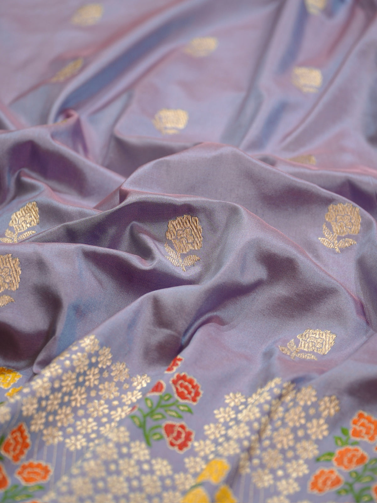 Teal Gray Pure Katan Silk Border Banarasi handwoven Saree