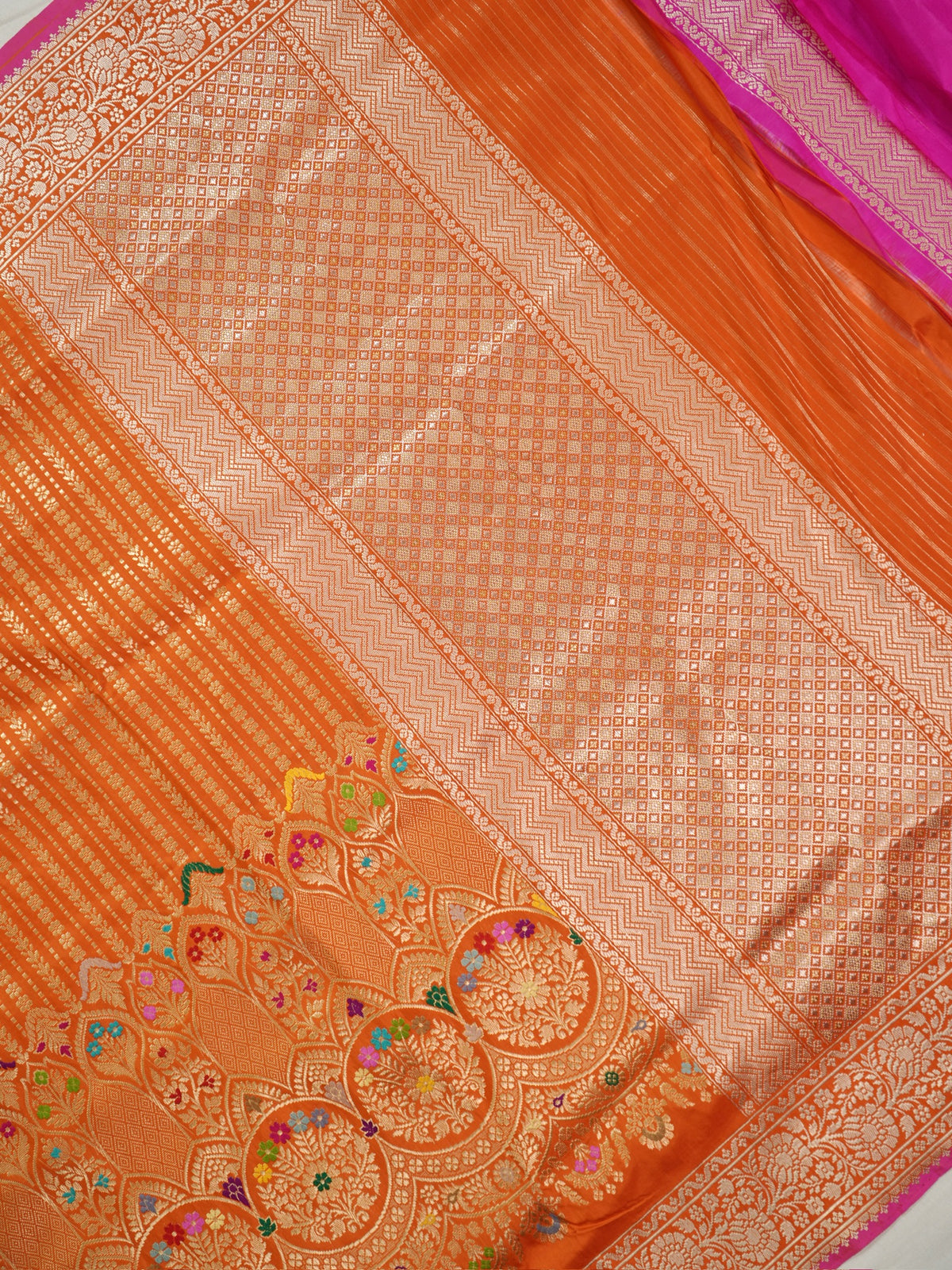 Orange Pure Katan Silk Border Banarasi handwoven Saree