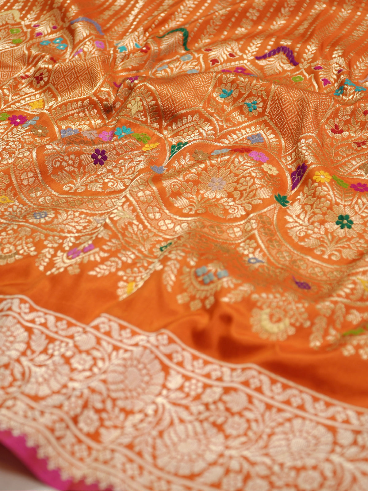 Orange Pure Katan Silk Border Banarasi handwoven Saree