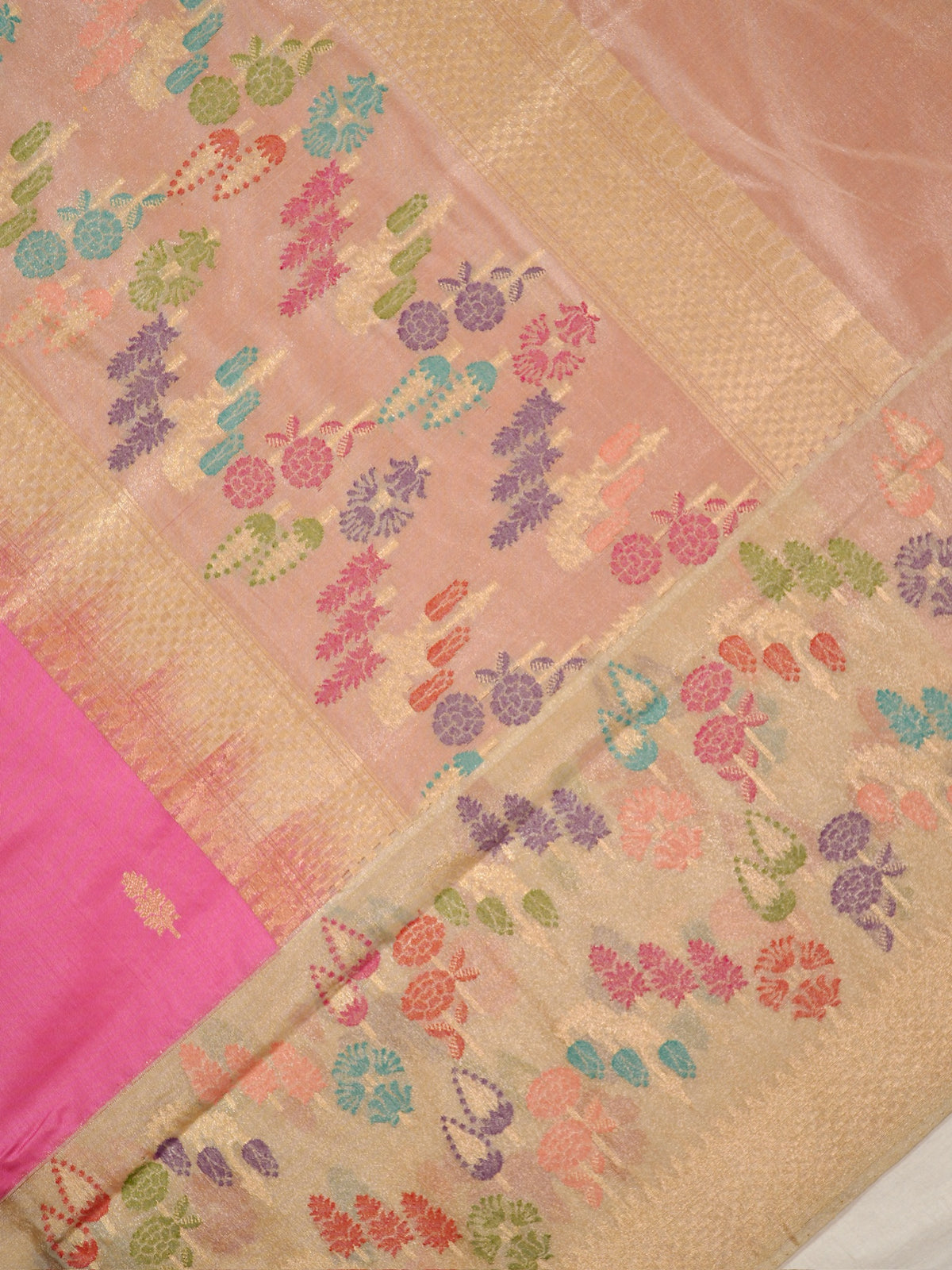 Pink Pure Ekata Silk Kadiyal Border jamdani Banarasi Saree